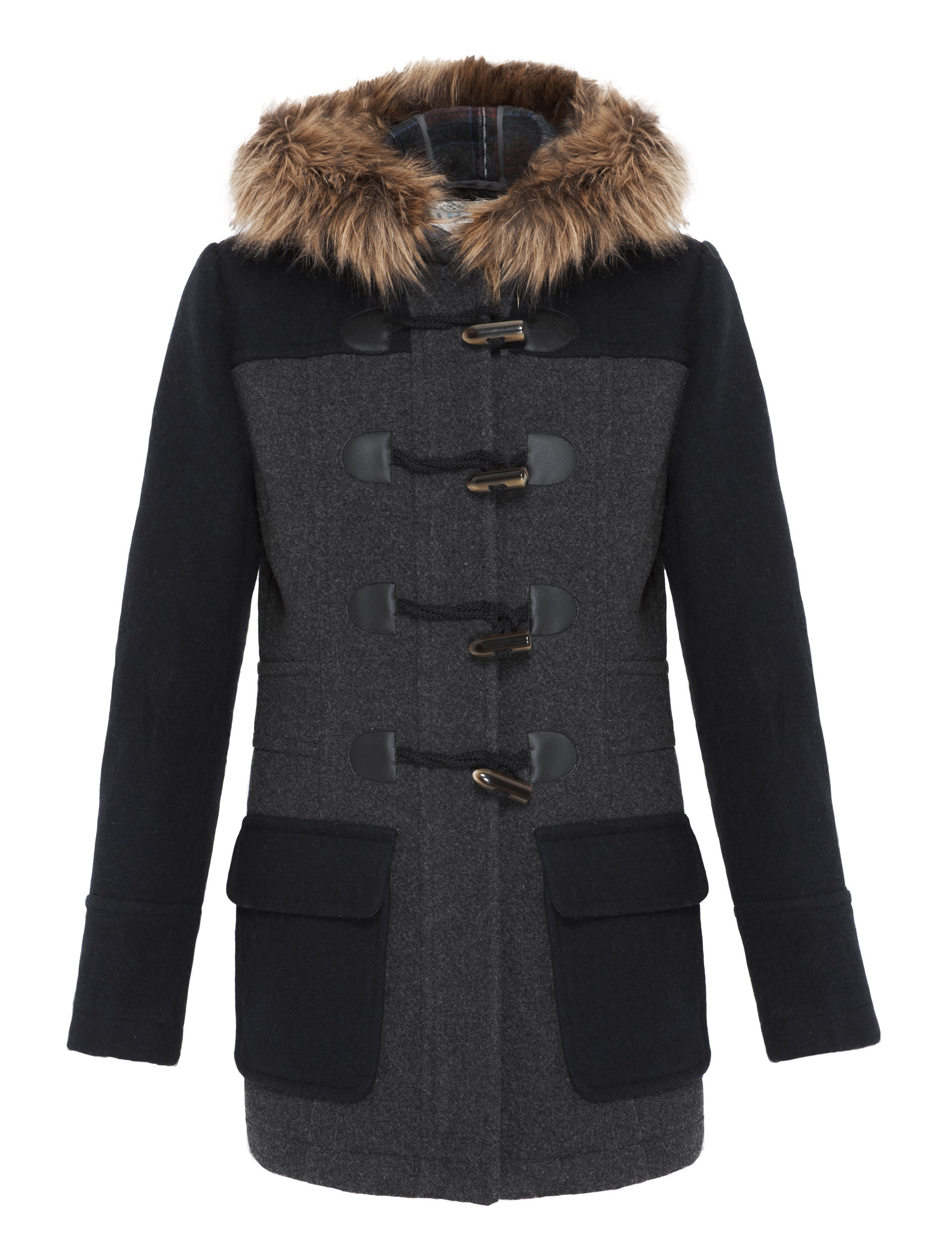 Wool Blend Colour Block Duffle Coat Image 2 of 7