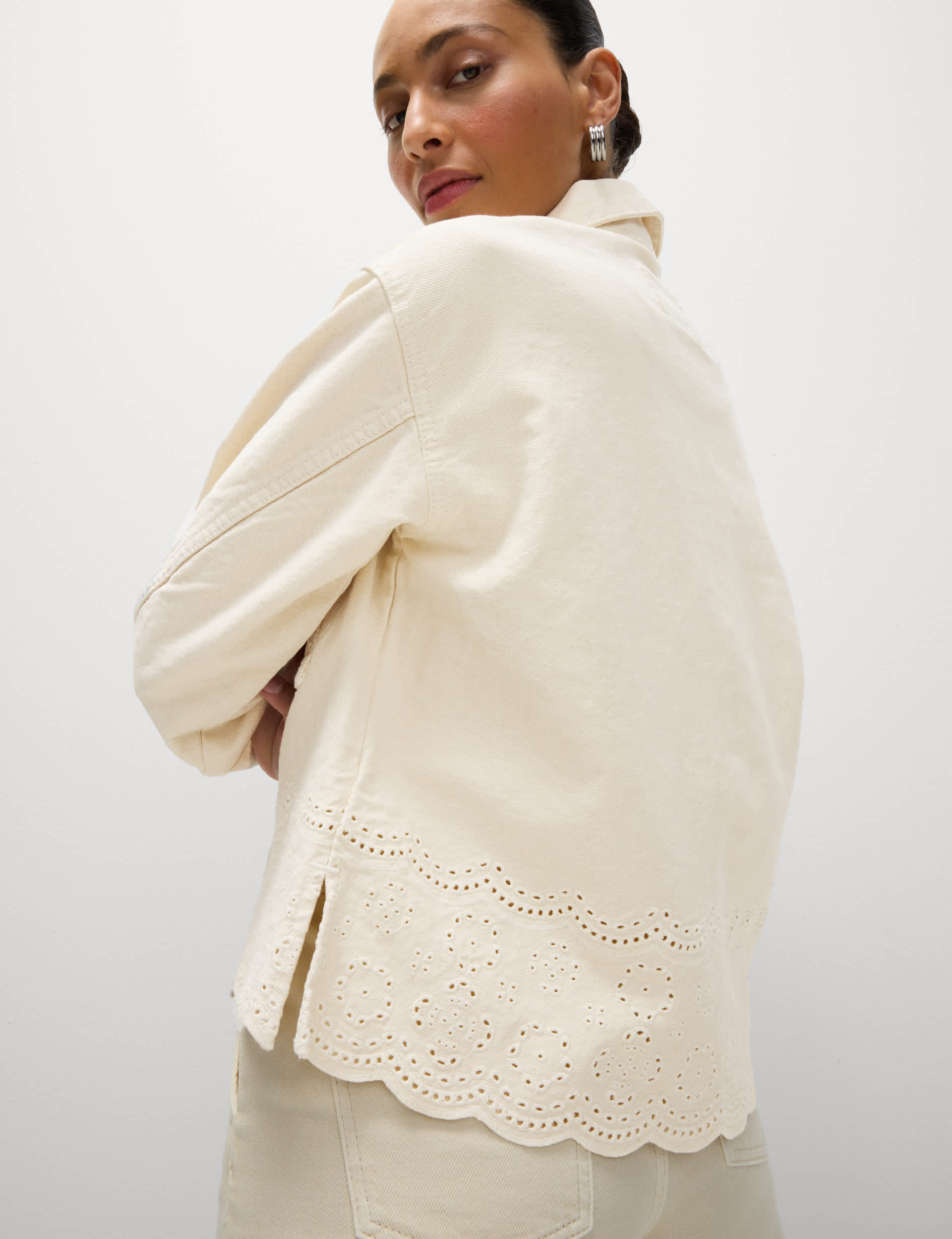 Denim Embroidered Relaxed Shacket