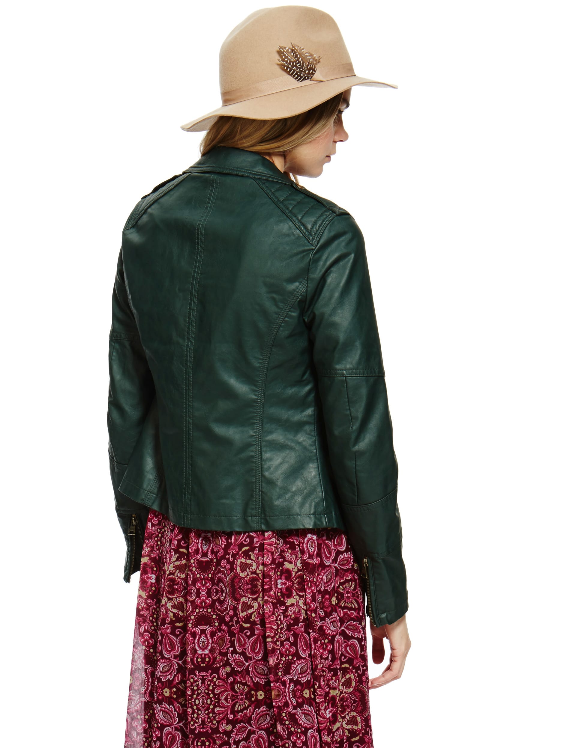 Faux Leather Zip Through Biker Jacket Image 2 of 4
