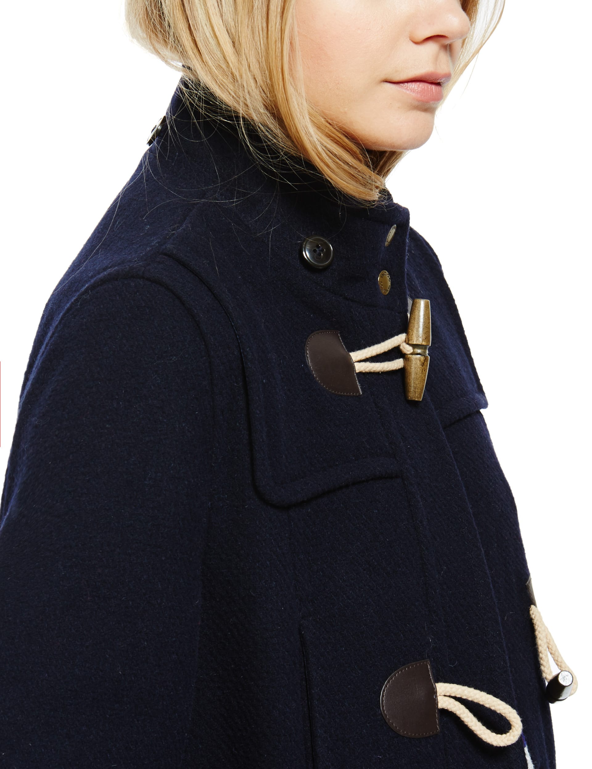 Faux Fur Hooded Duffle Coat with Wool Indigo Collection M S