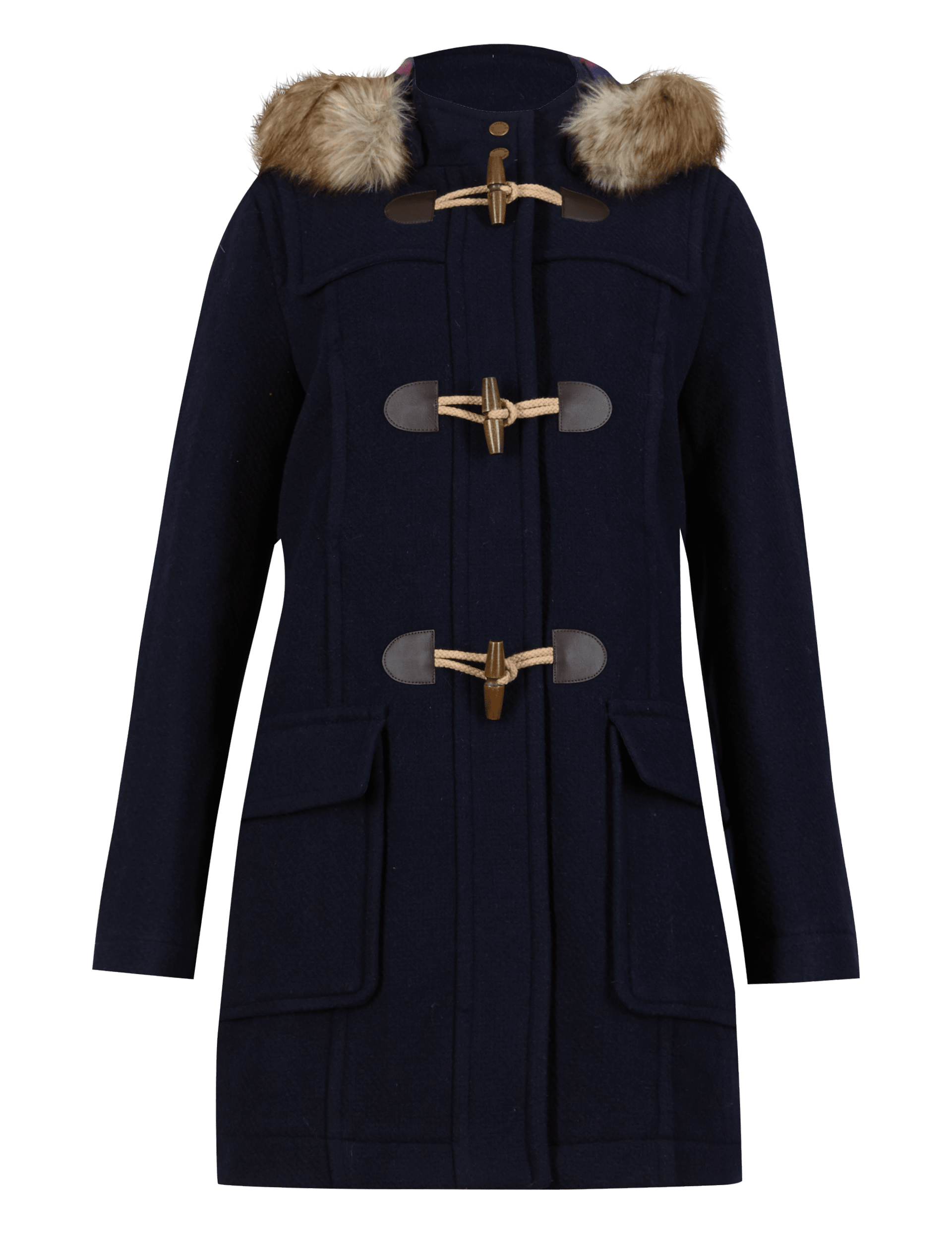 Faux Fur Hooded Duffle Coat with Wool Indigo Collection M S