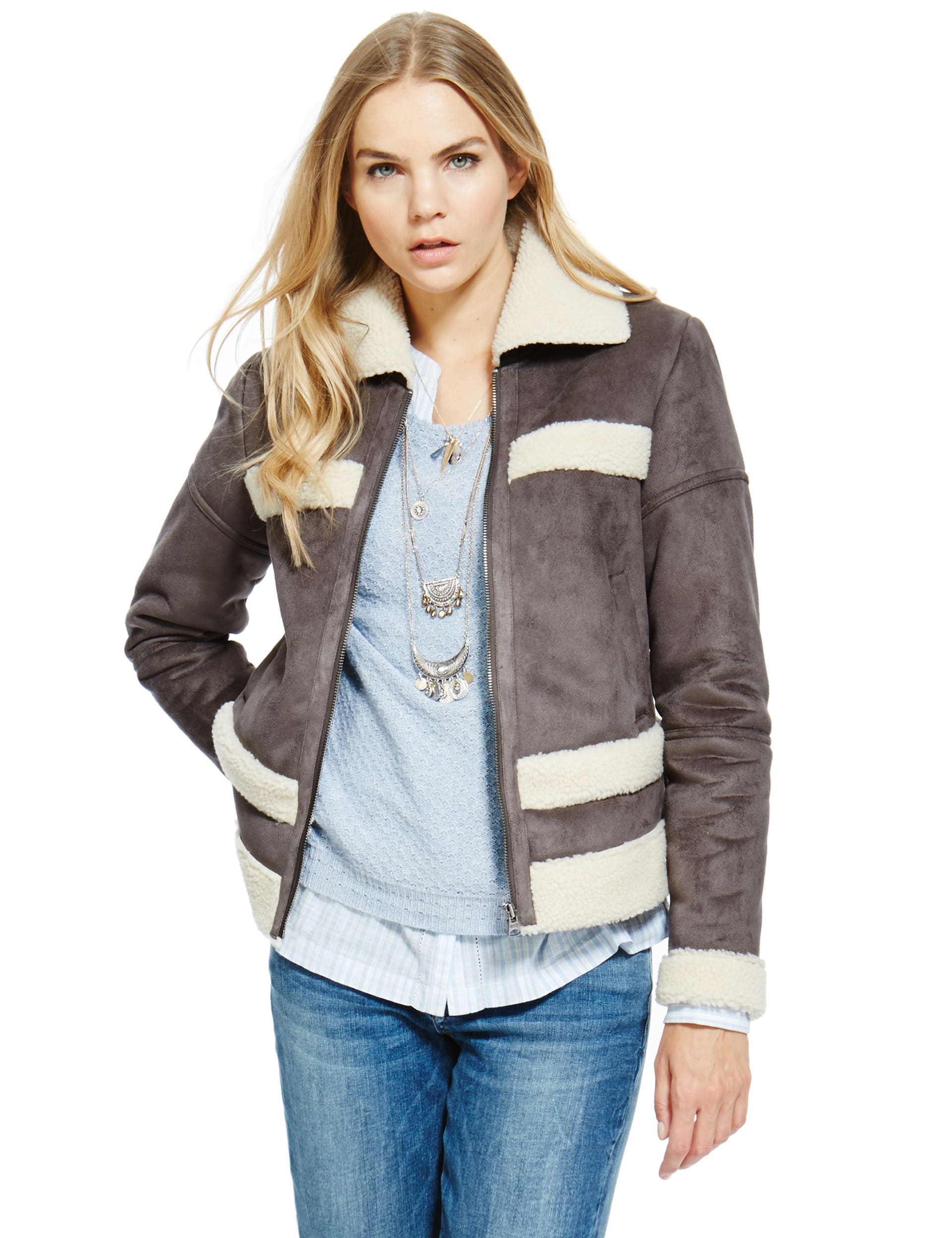 Faux Suede Zip Through Jacket Image 2 of 3