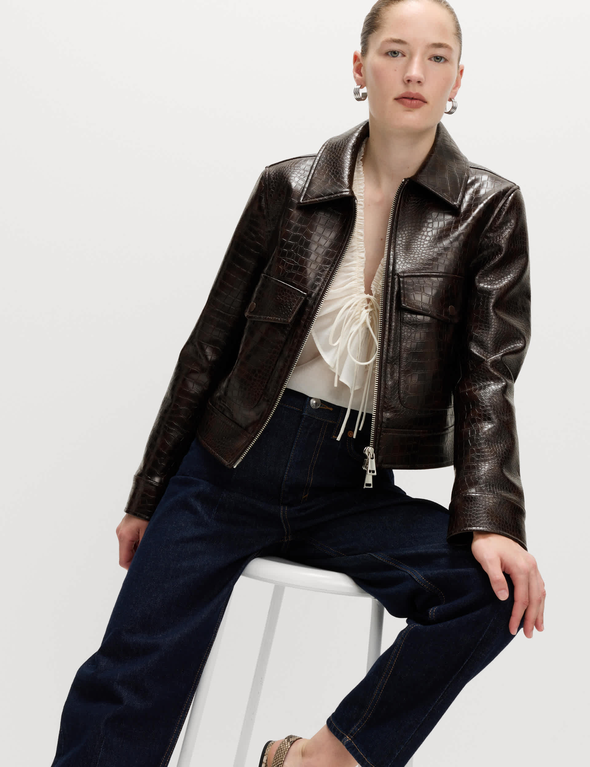 Faux Leather Croc Harrington Jacket | M&S Collection | M&S