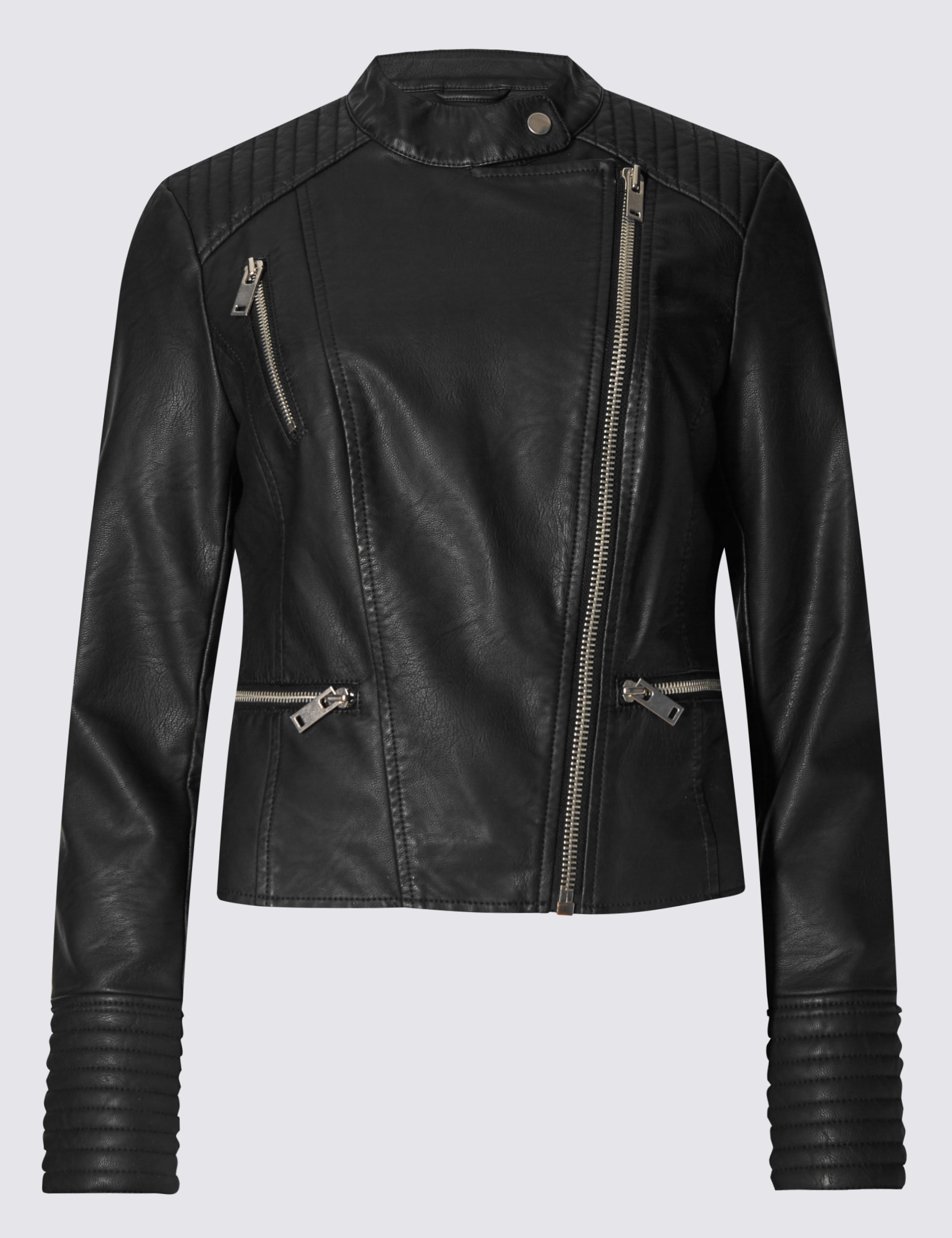 Faux Leather Collarless Jacket Image 2 of 5