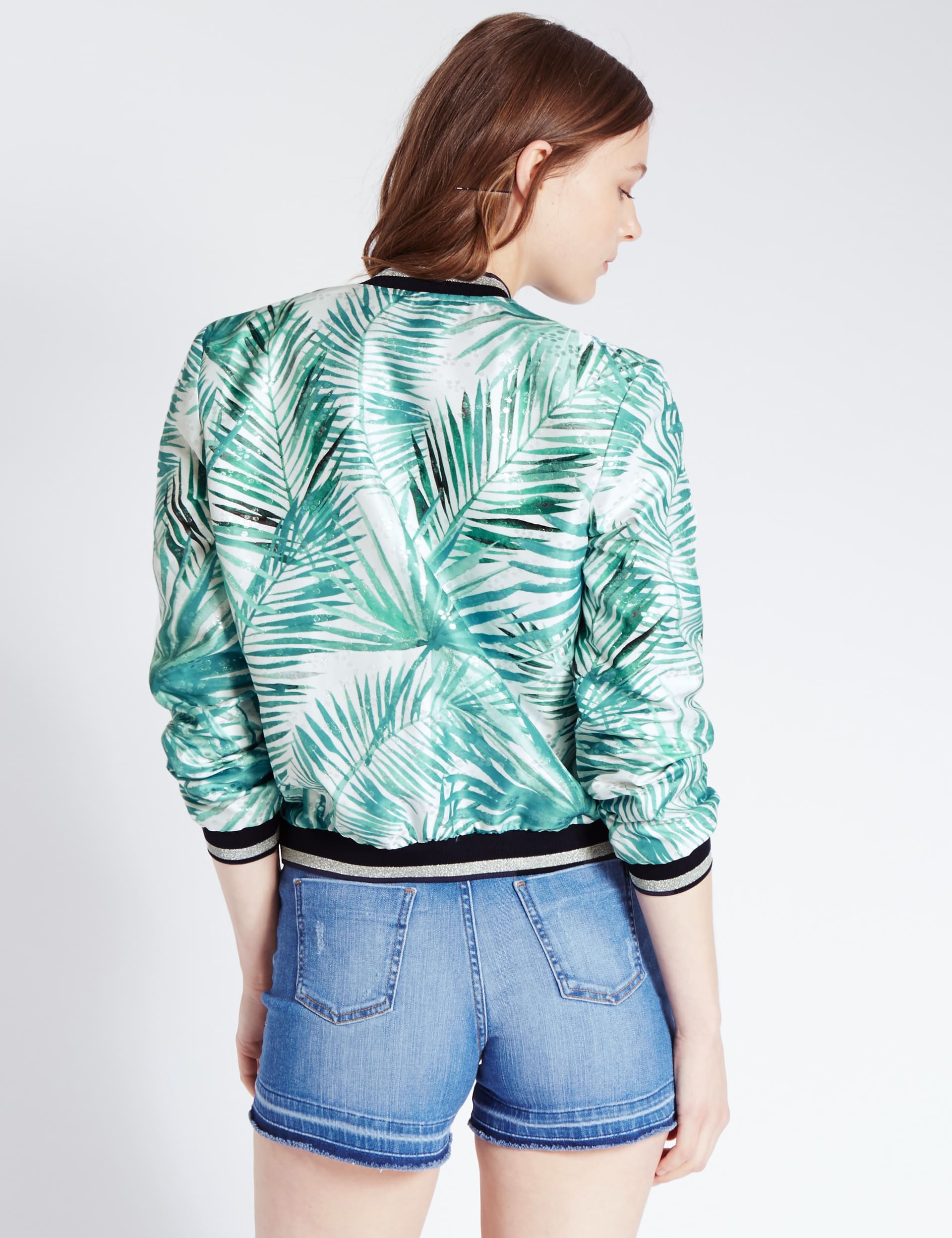 Metallic Effect Palm Print  Bomber Jacket Image 2 of 4