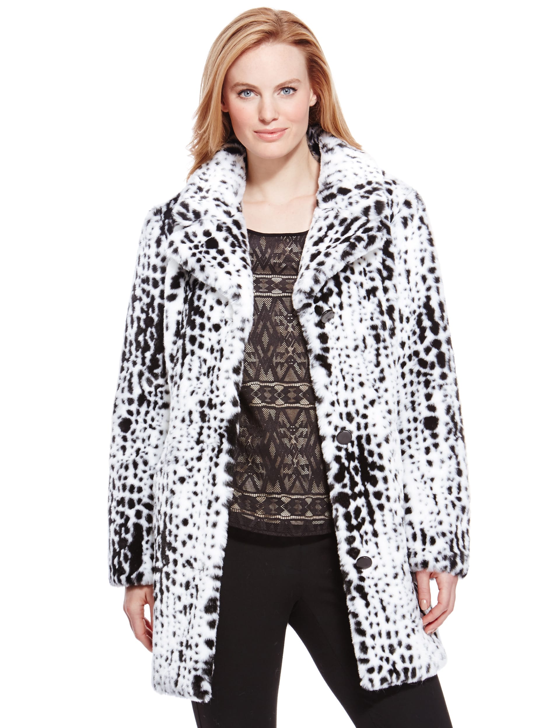 Faux Fur Spotted Coat M S Collection M S