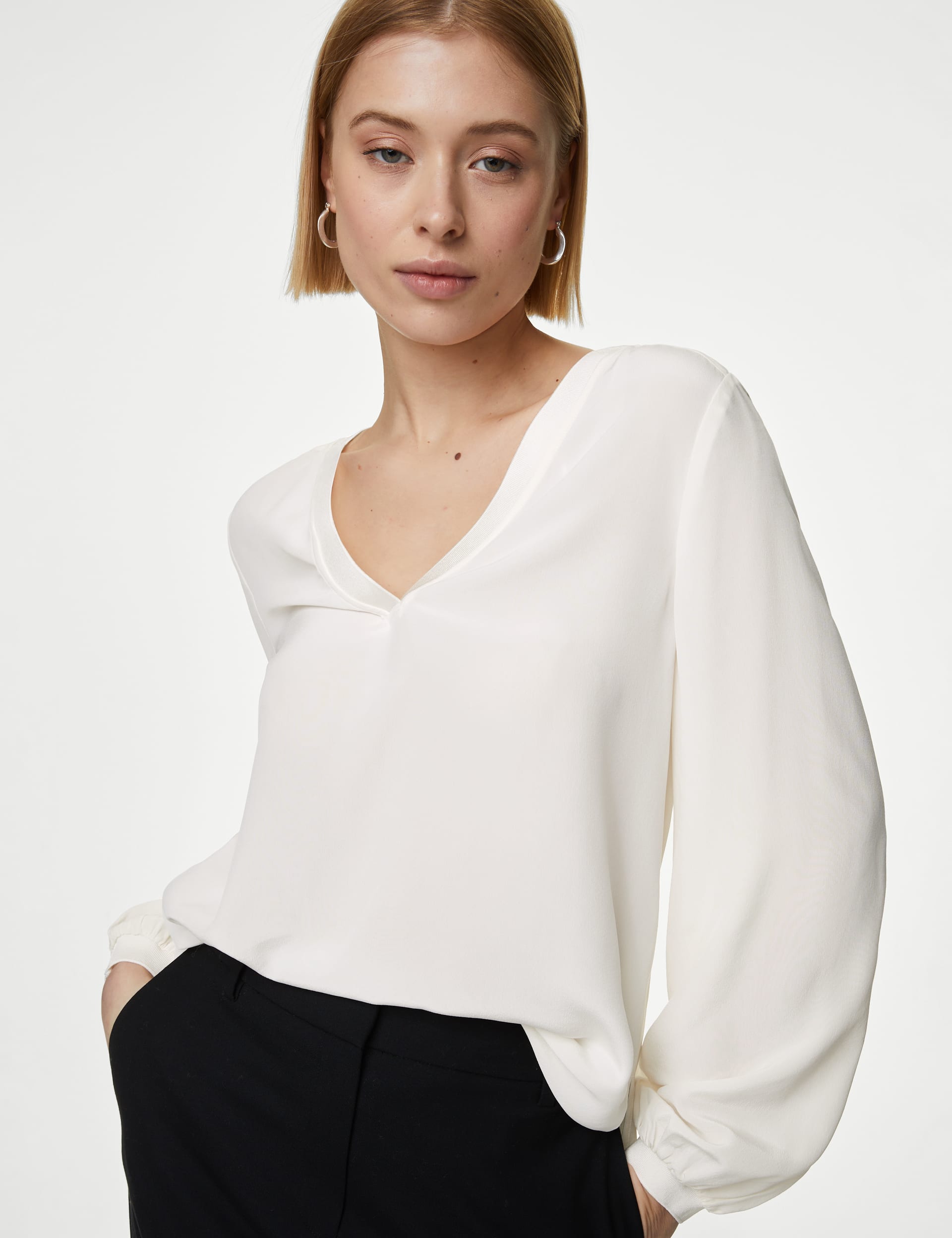 Pure Silk V-Neck Popover Blouse