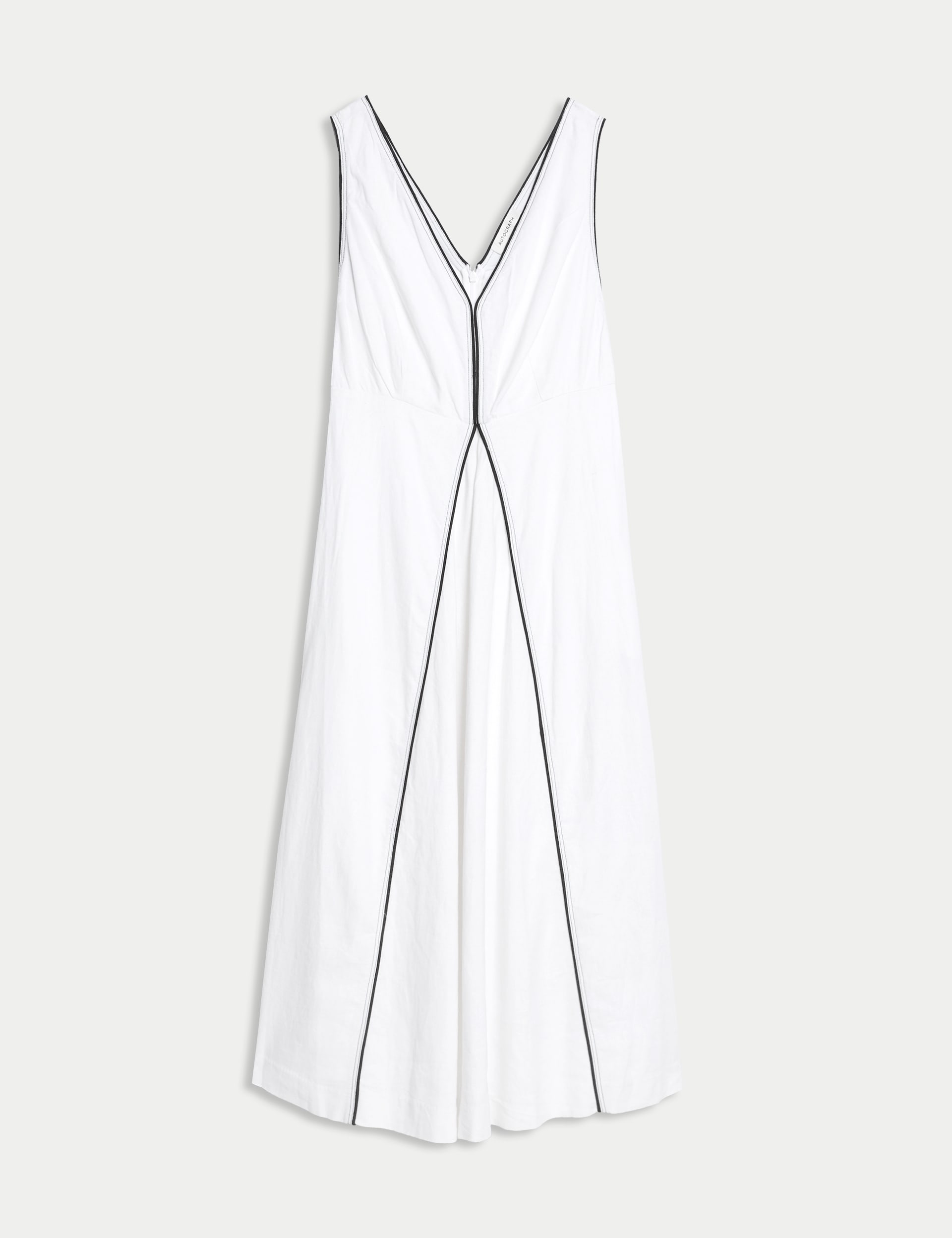Linen Rich V-Neck Midaxi Waisted Dress