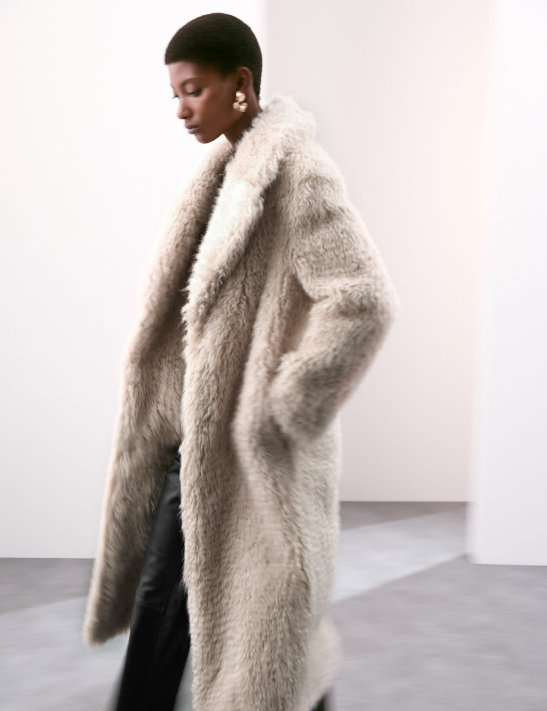 Faux Fur Revere Collar Longline Coat Autograph M S