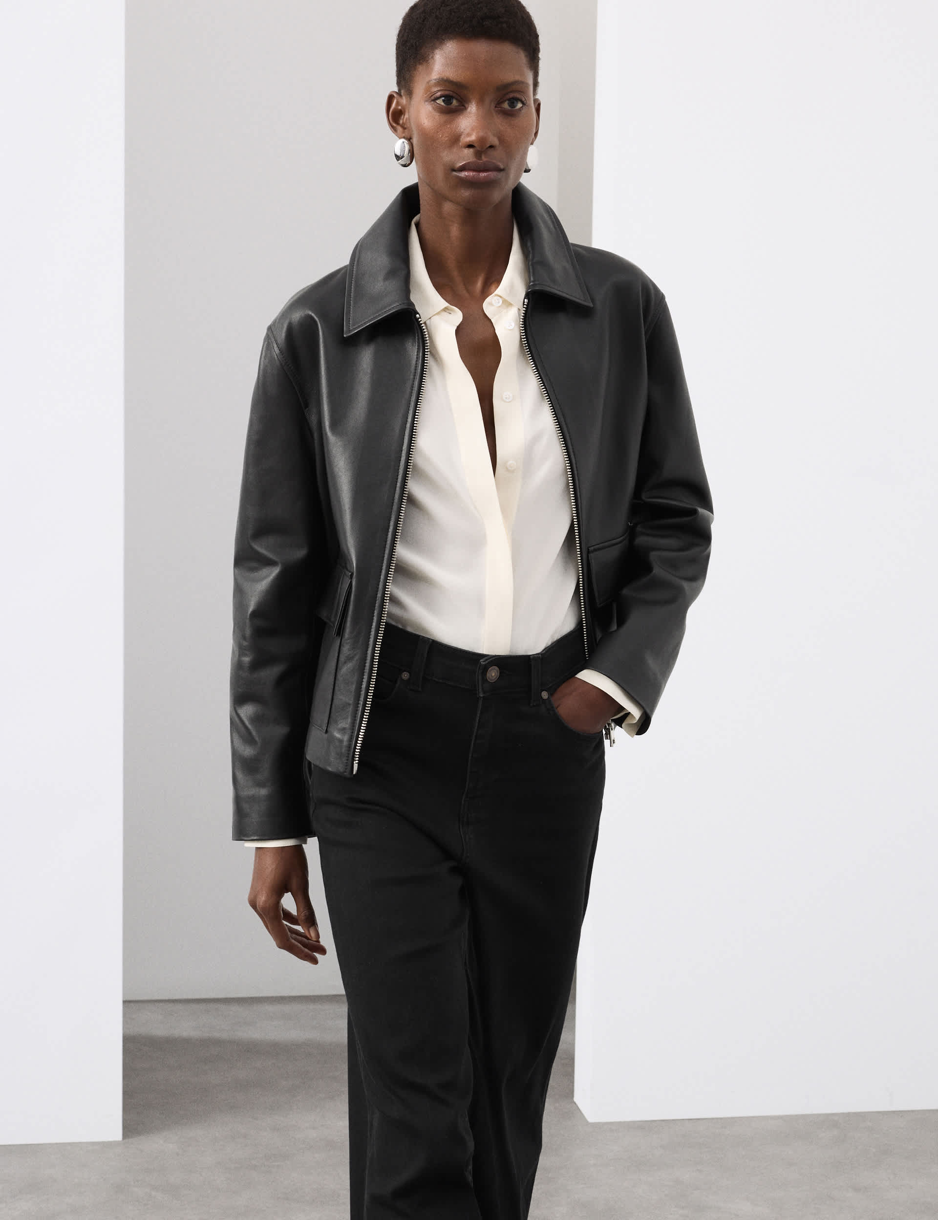 Pure Leather Trucker Jacket | Autograph | M&S