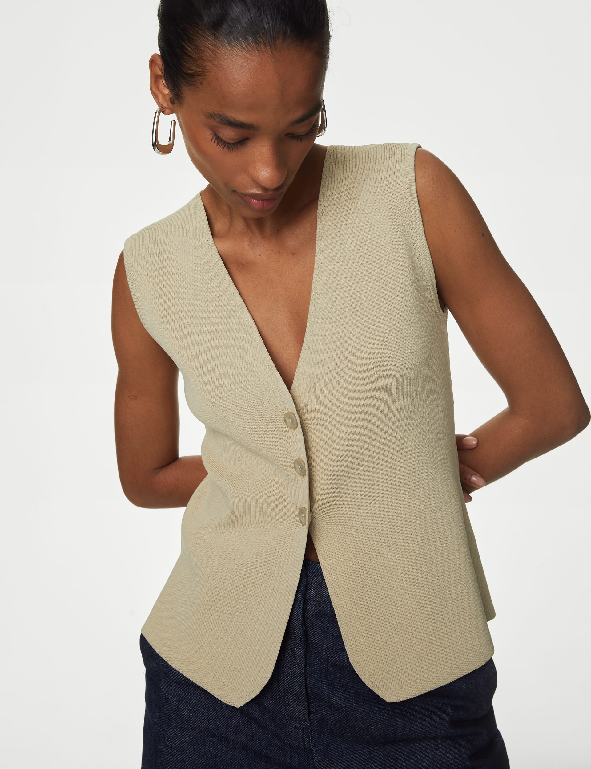 V-Neck Button Through Knitted Waistcoat