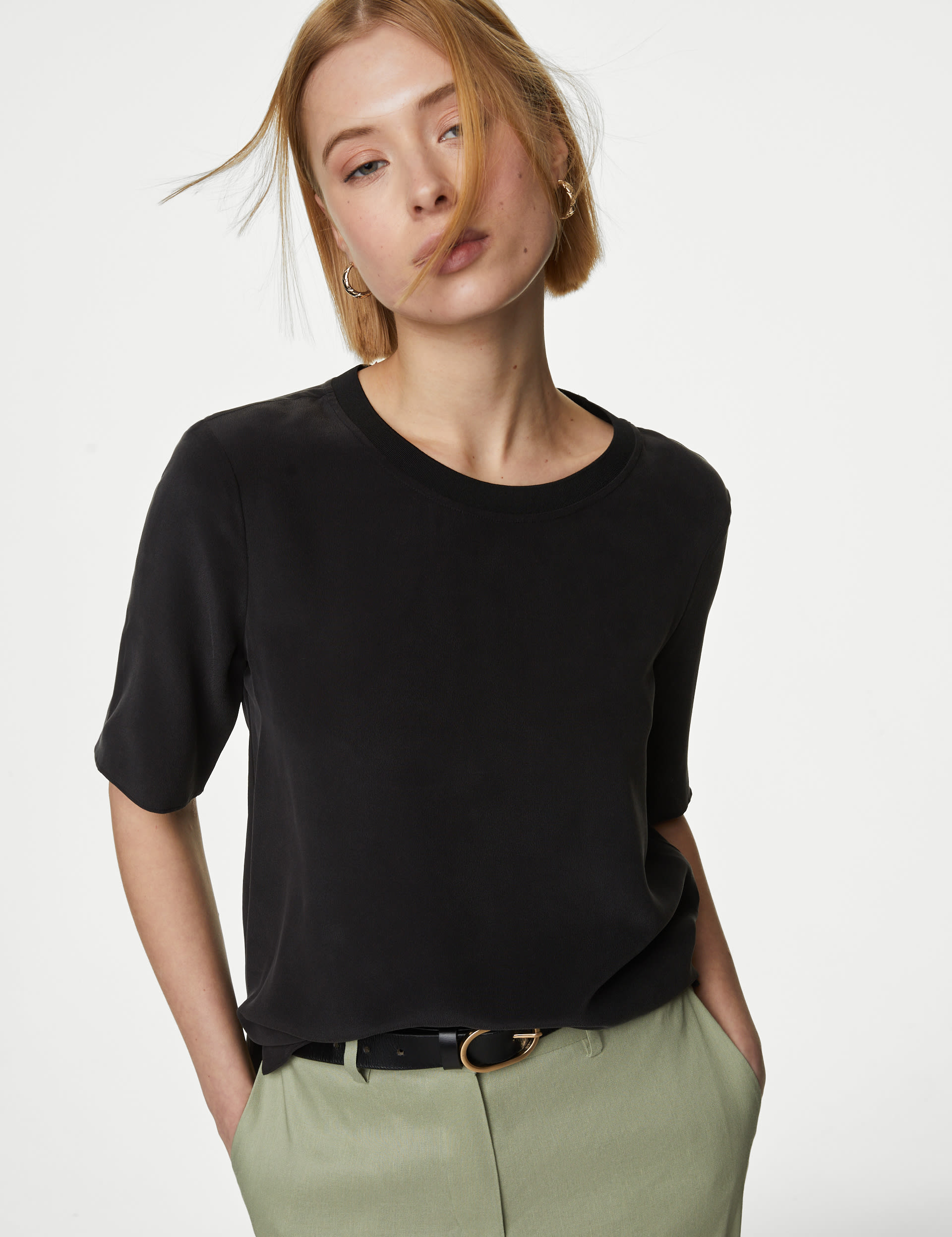 Pure Silk Relaxed Short Sleeve Top