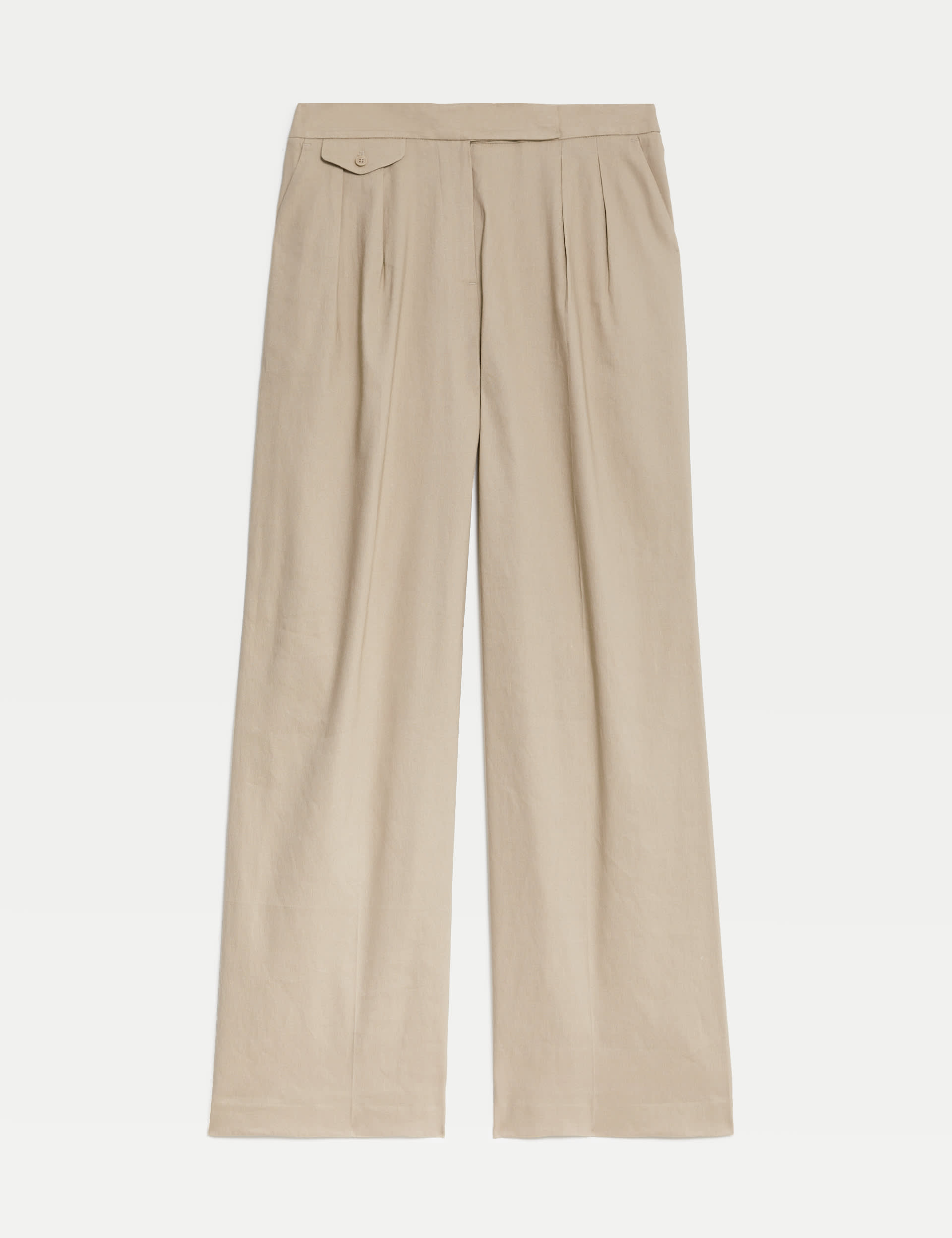 Linen Blend Pleat Front Wide Leg Trousers