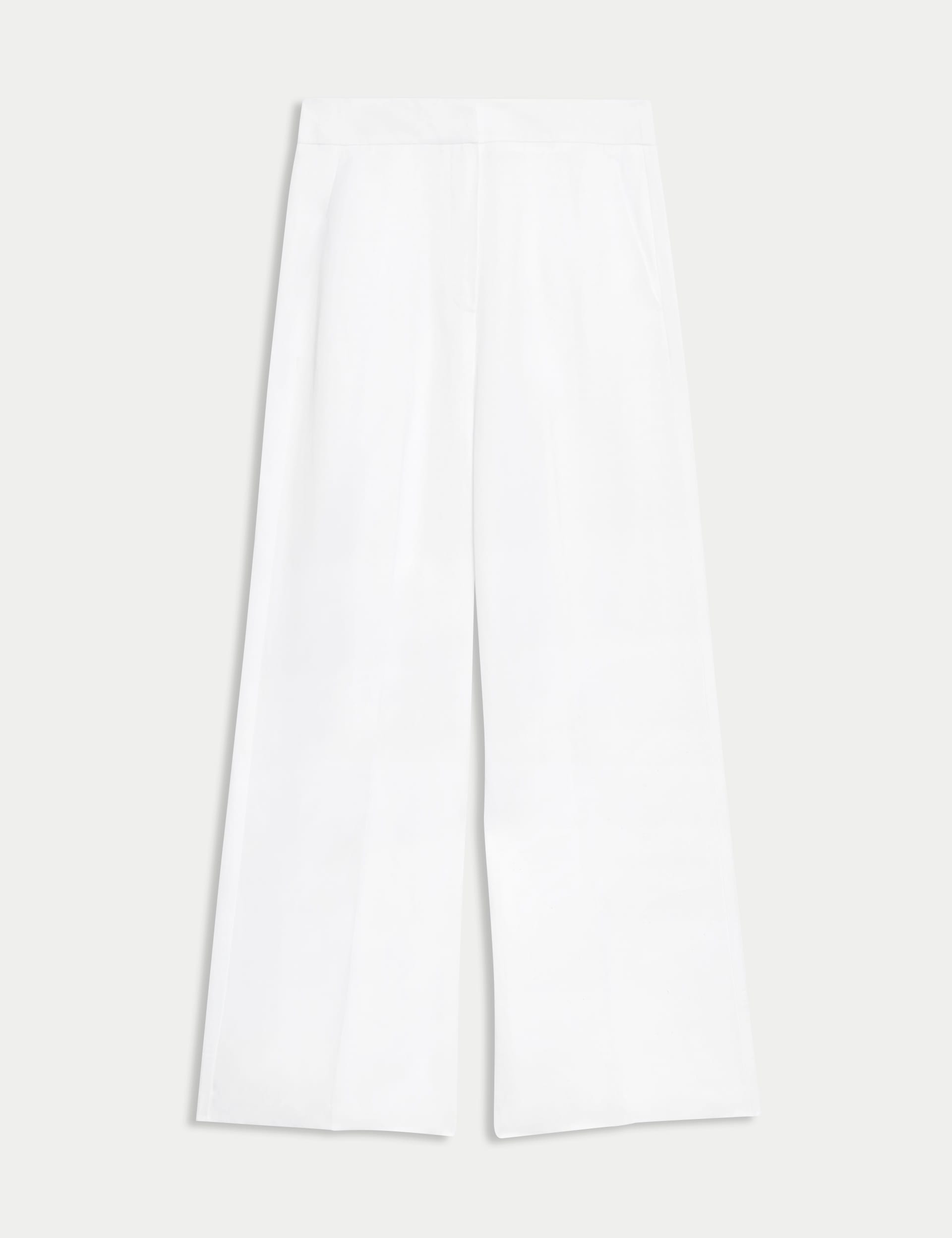 Linen Blend Pleat Front Wide Leg Trousers Autograph M&S