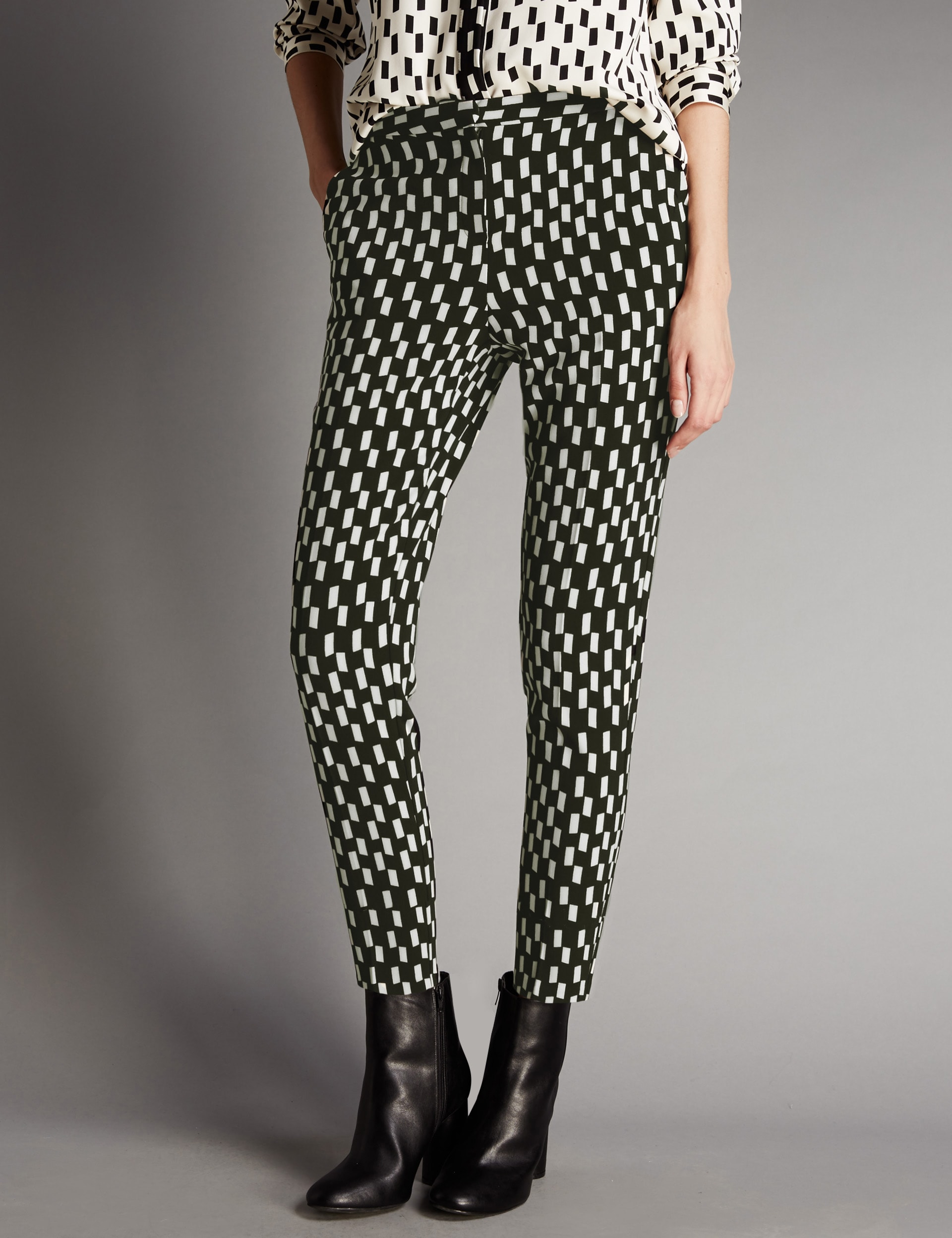 Square Print Straight Leg Trousers | Autograph | M&S