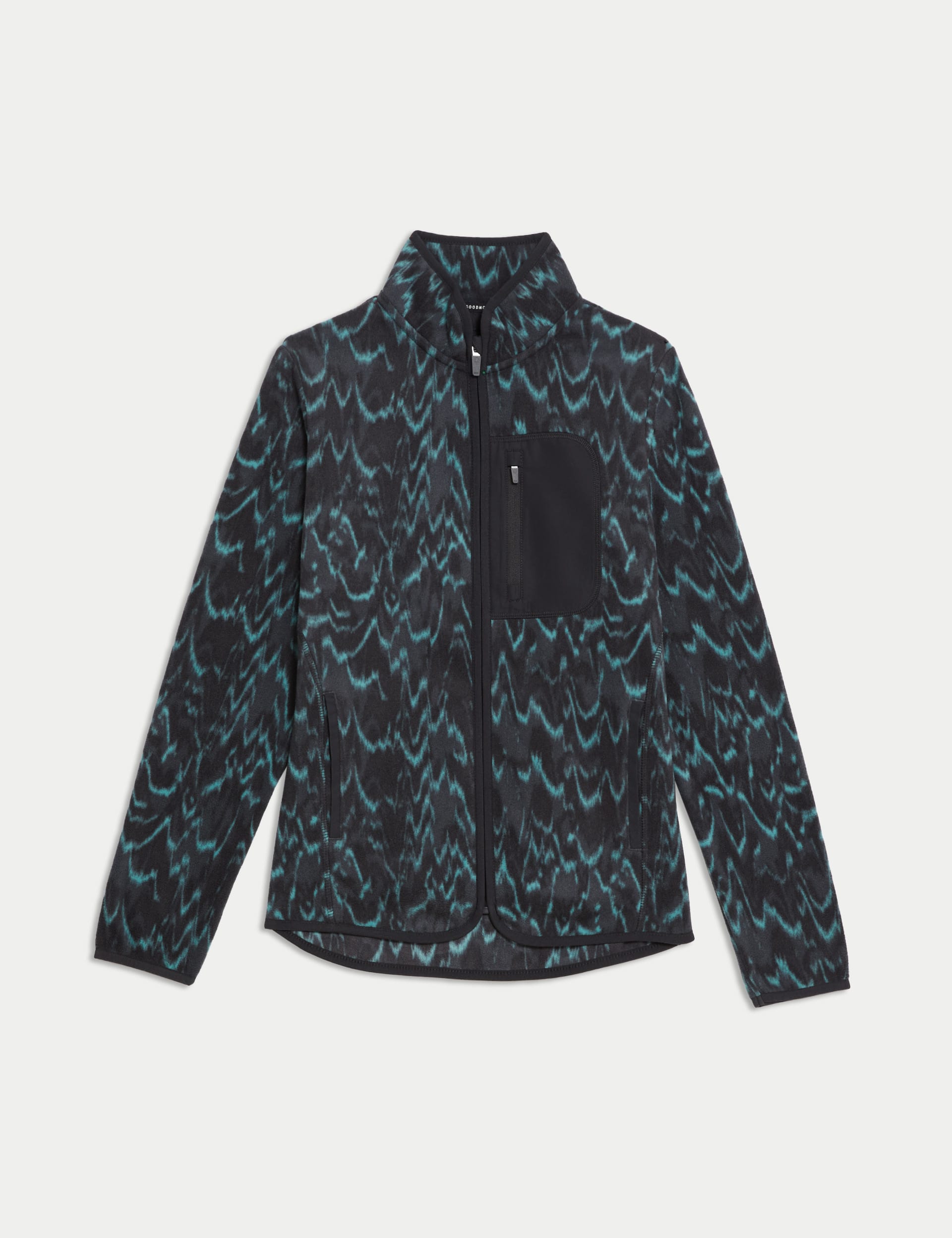 Zip Up Printed Funnel Neck Fleece Jacket
