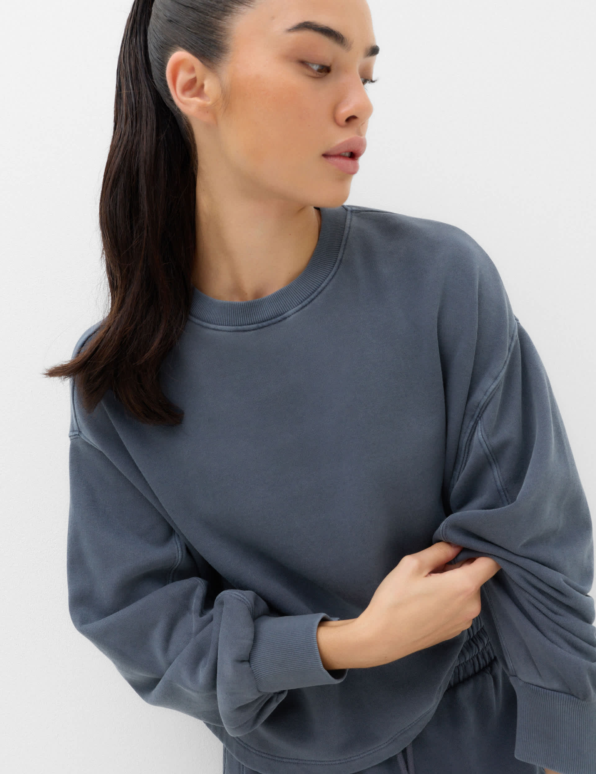 M&S Goodmove Cotton Rich Garment Dye Boxy Sweatshirt