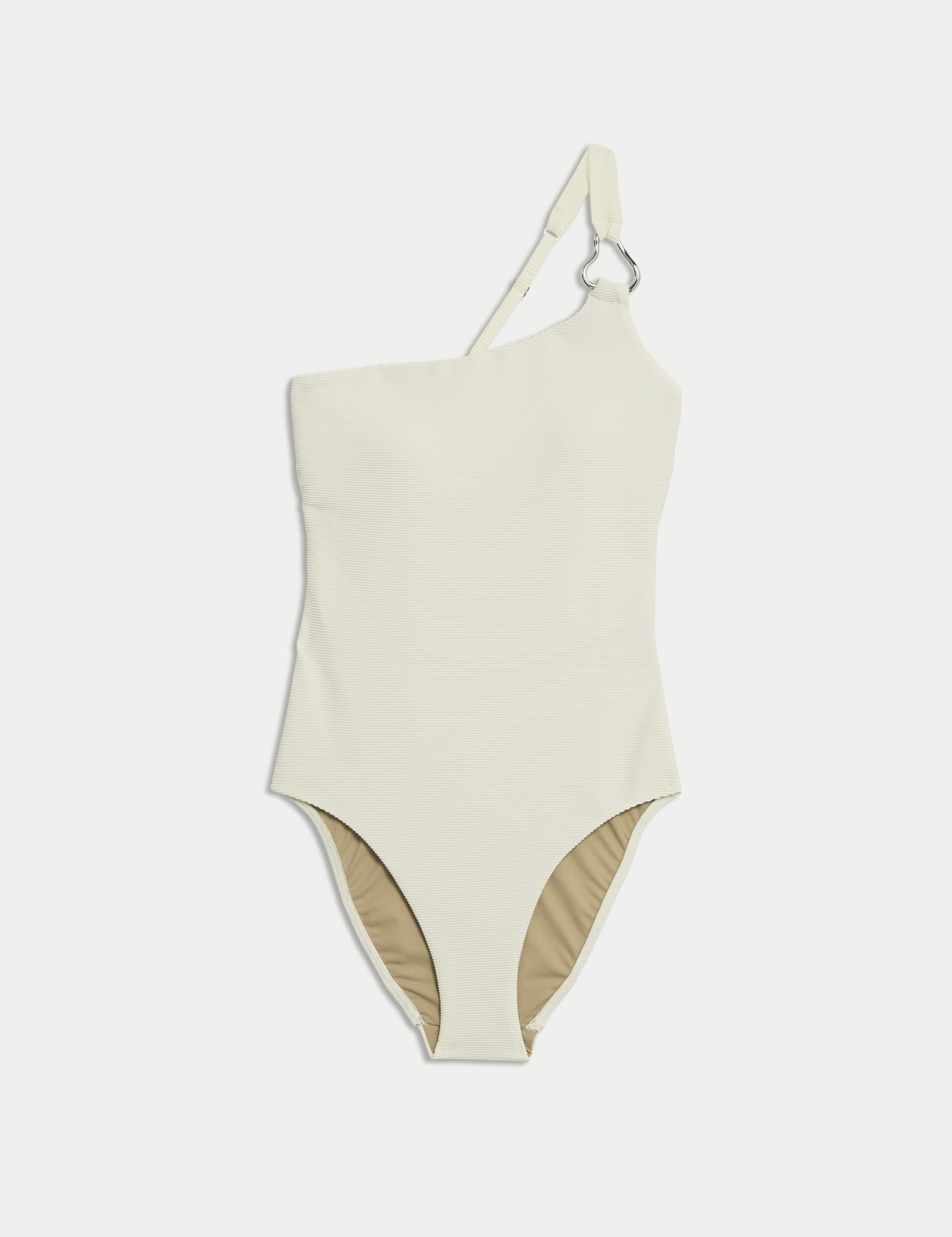 Textured Ring Detail One Shoulder Swimsuit