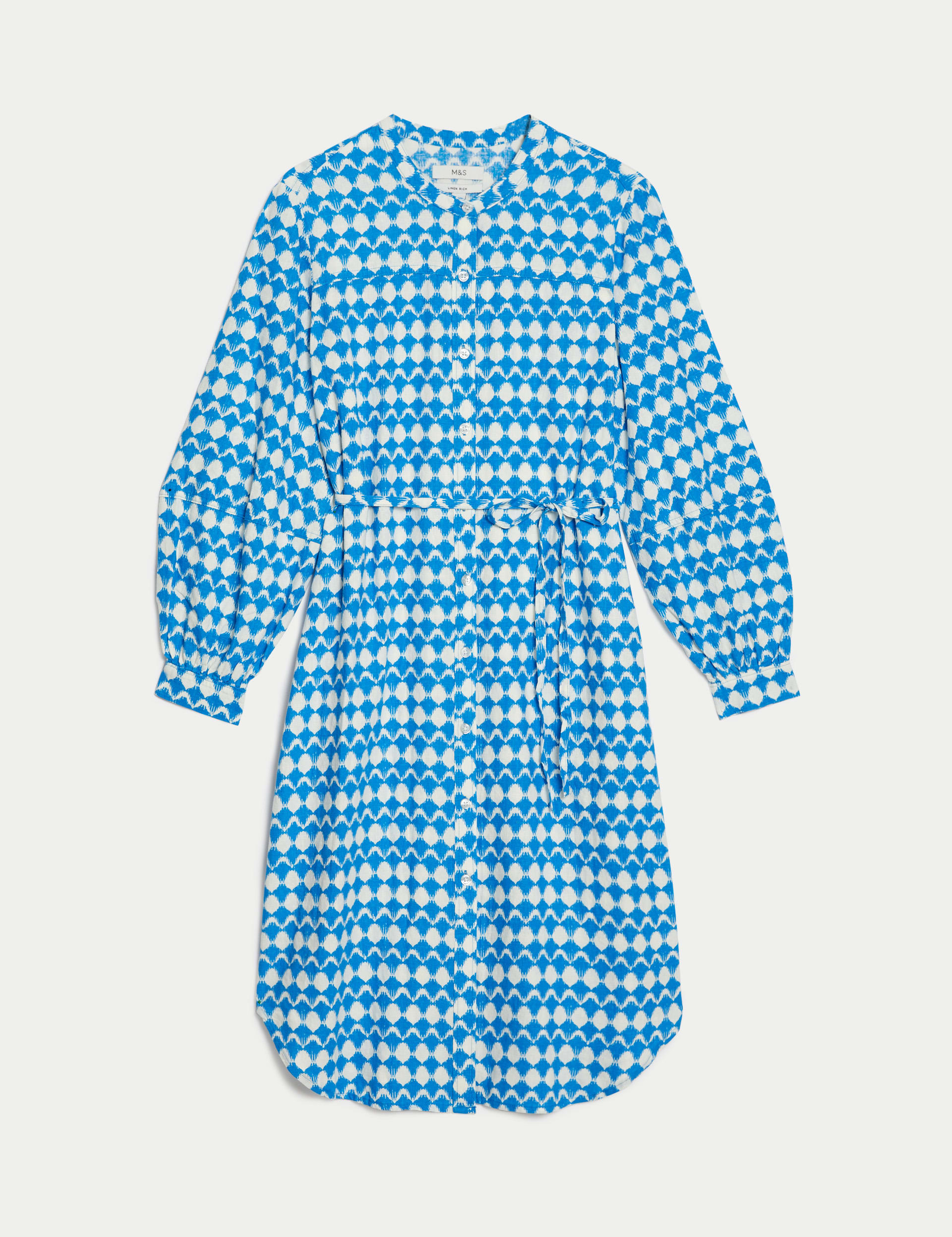 Linen Rich Printed Midi Shirt Dress