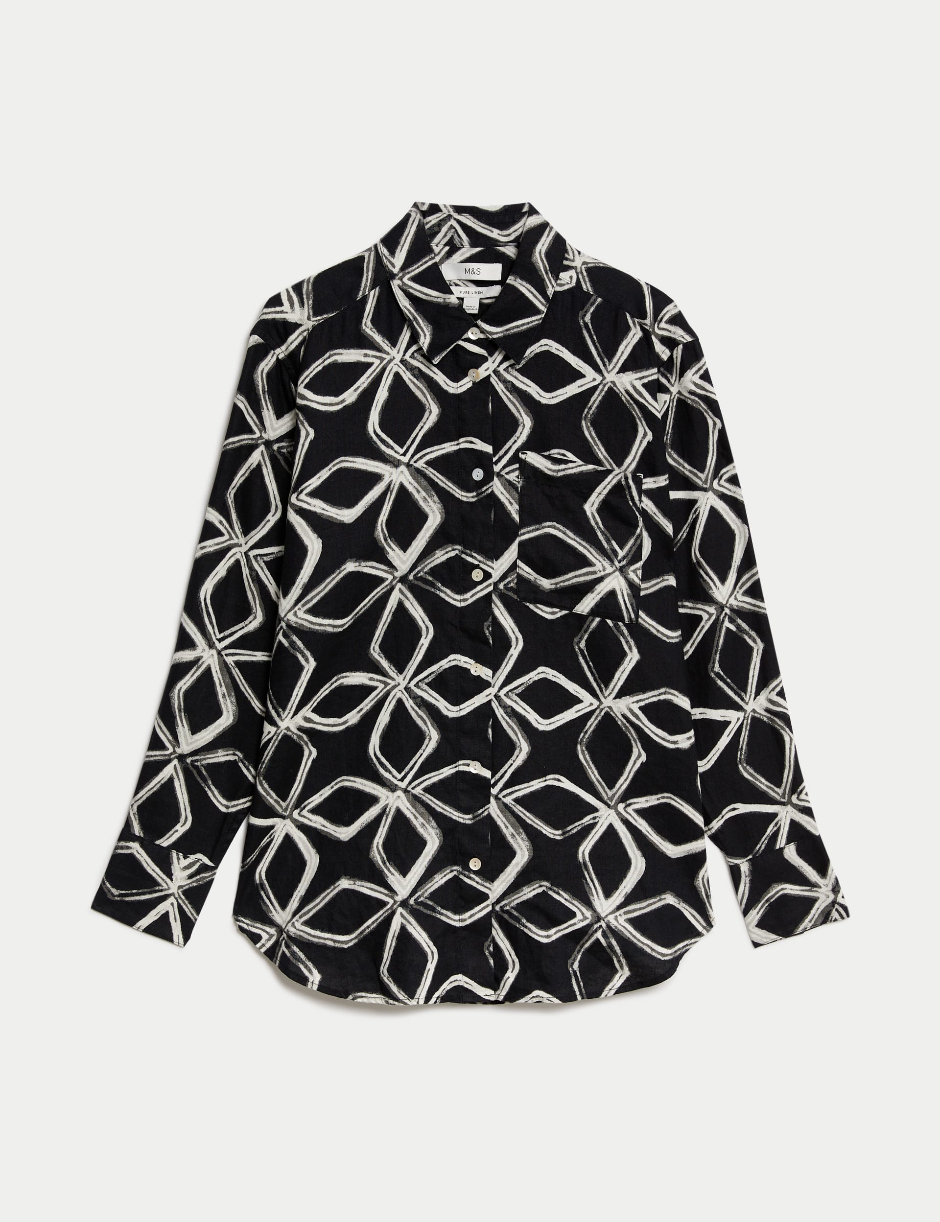 Pure Linen Printed Collared Relaxed Shirt