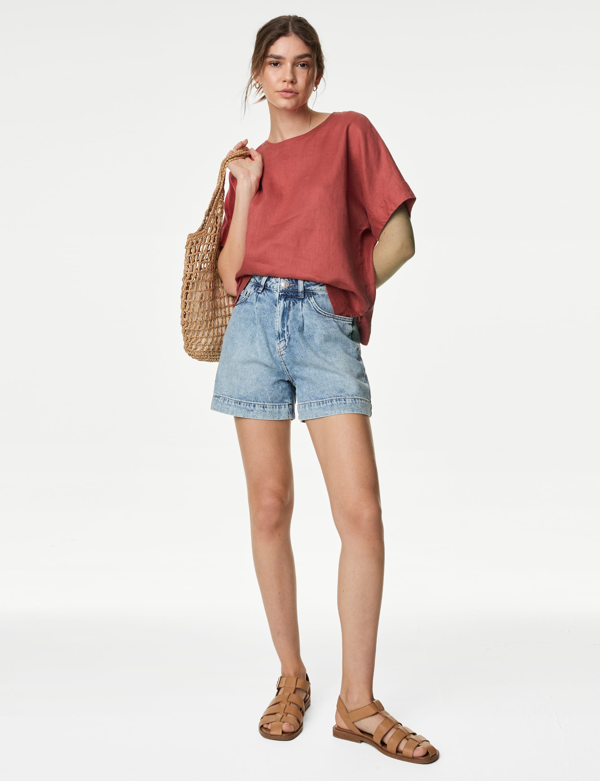 Pure Linen Round Neck Relaxed Blouse | M&S Collection | M&S IE