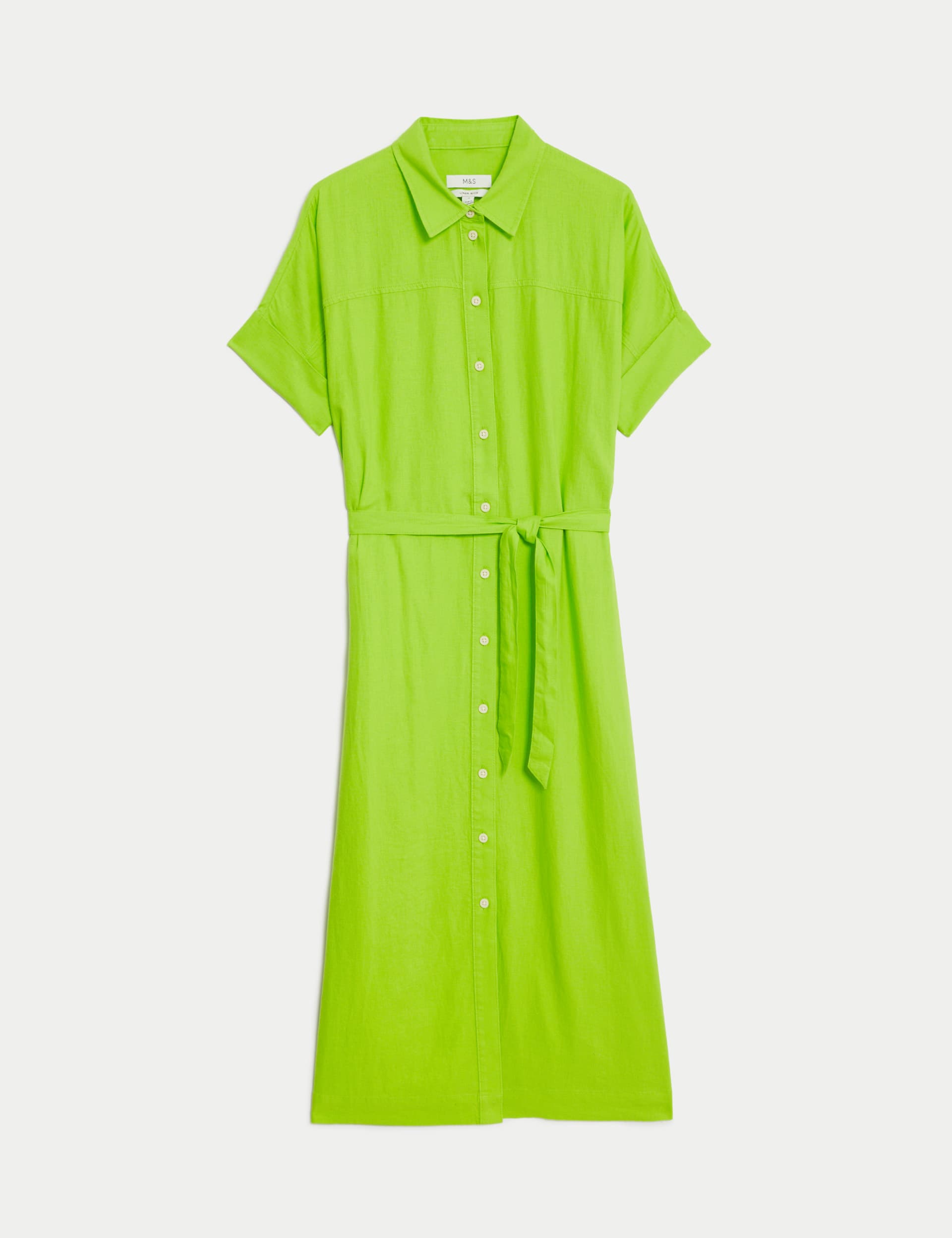 Linen Rich Button Through Midi Shirt Dress