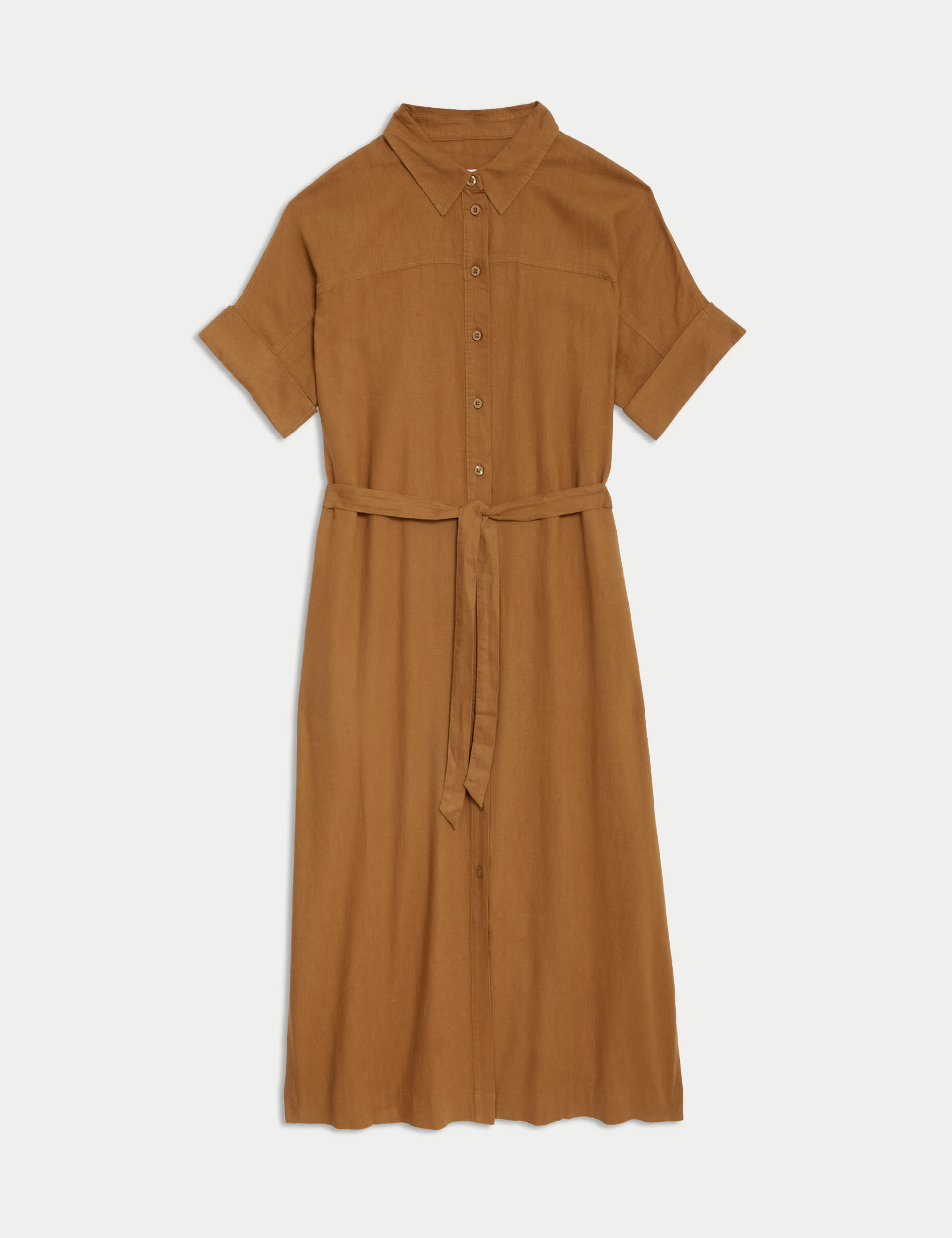 Linen Rich Button Through Midi Shirt Dress