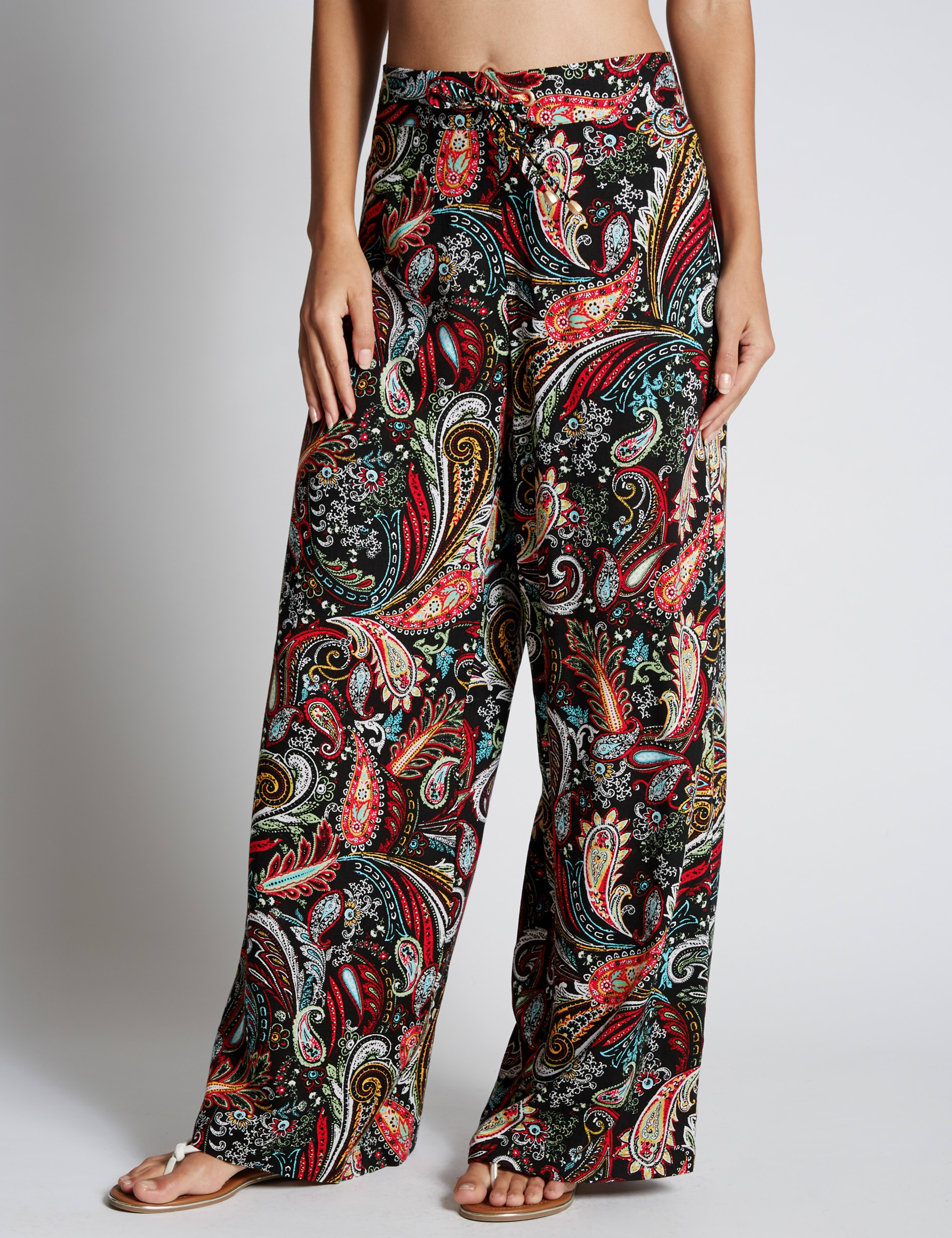Paisley Print Wide Leg Beach Trousers Image 2 of 3