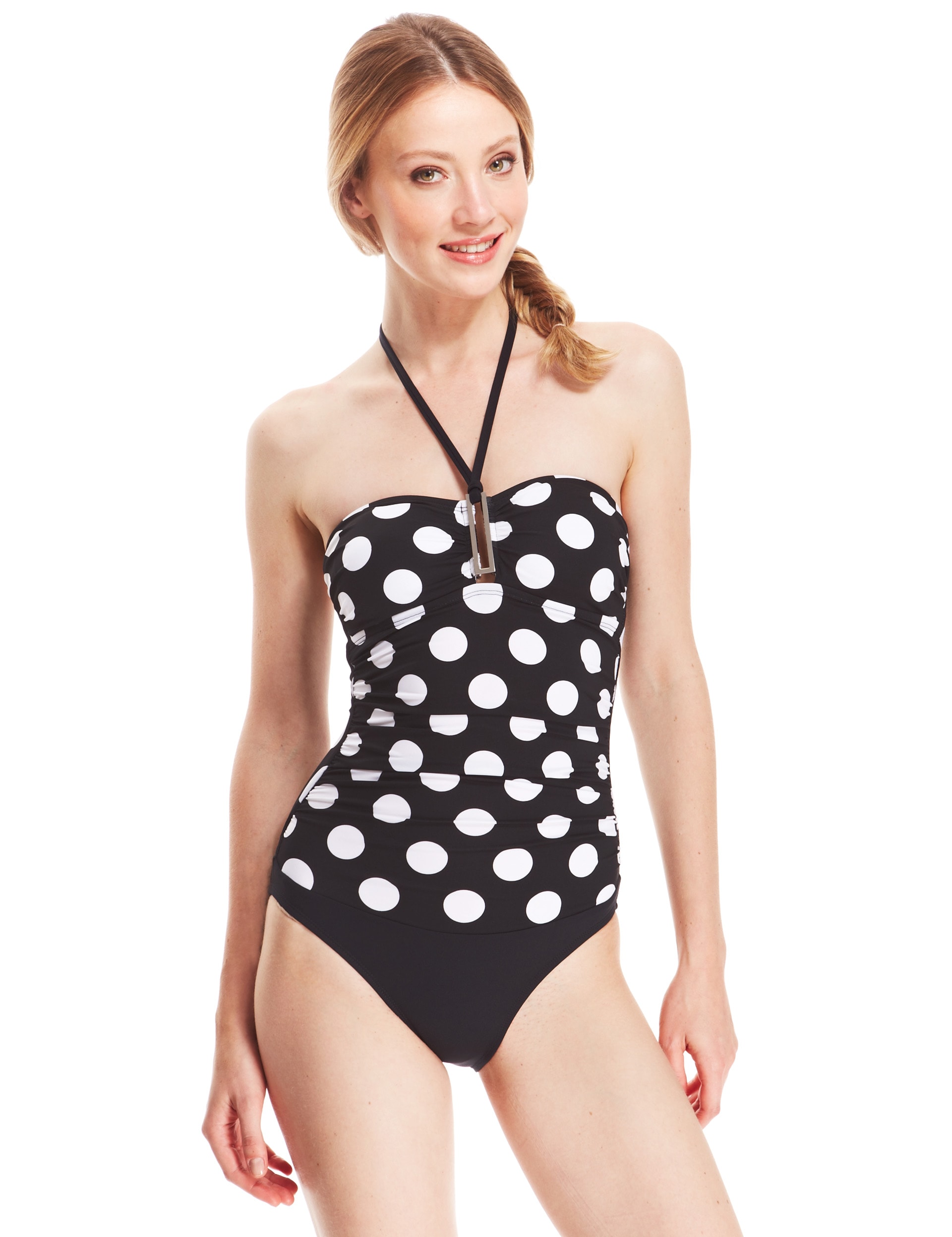Tummy Control Spotted Buckle Trim Swimsuit Image 2 of 4