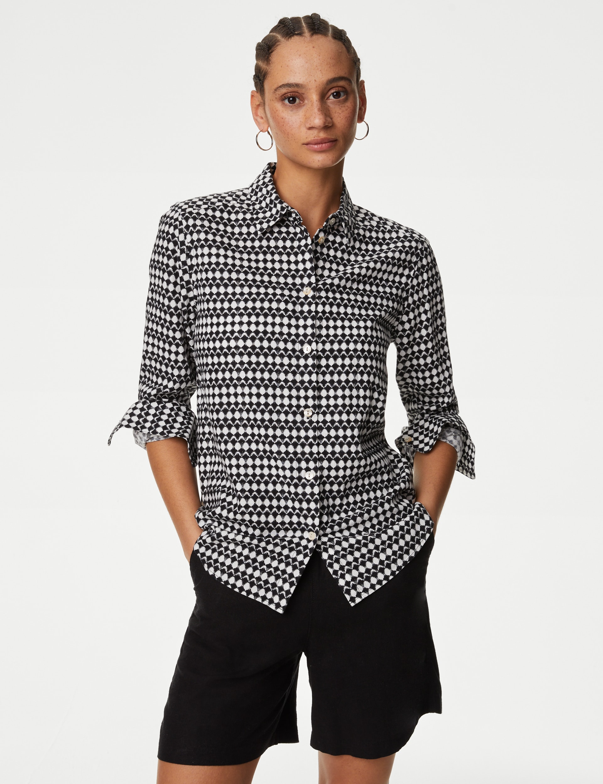 Linen Rich Printed Collared Shirt | M&S Collection | M&S