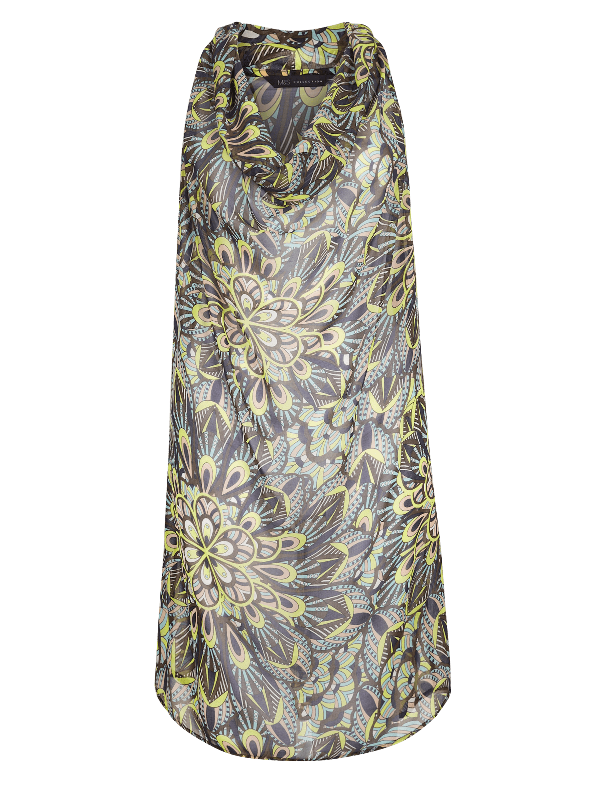 Sheer Peacock Print Midi Dress Image 2 of 5