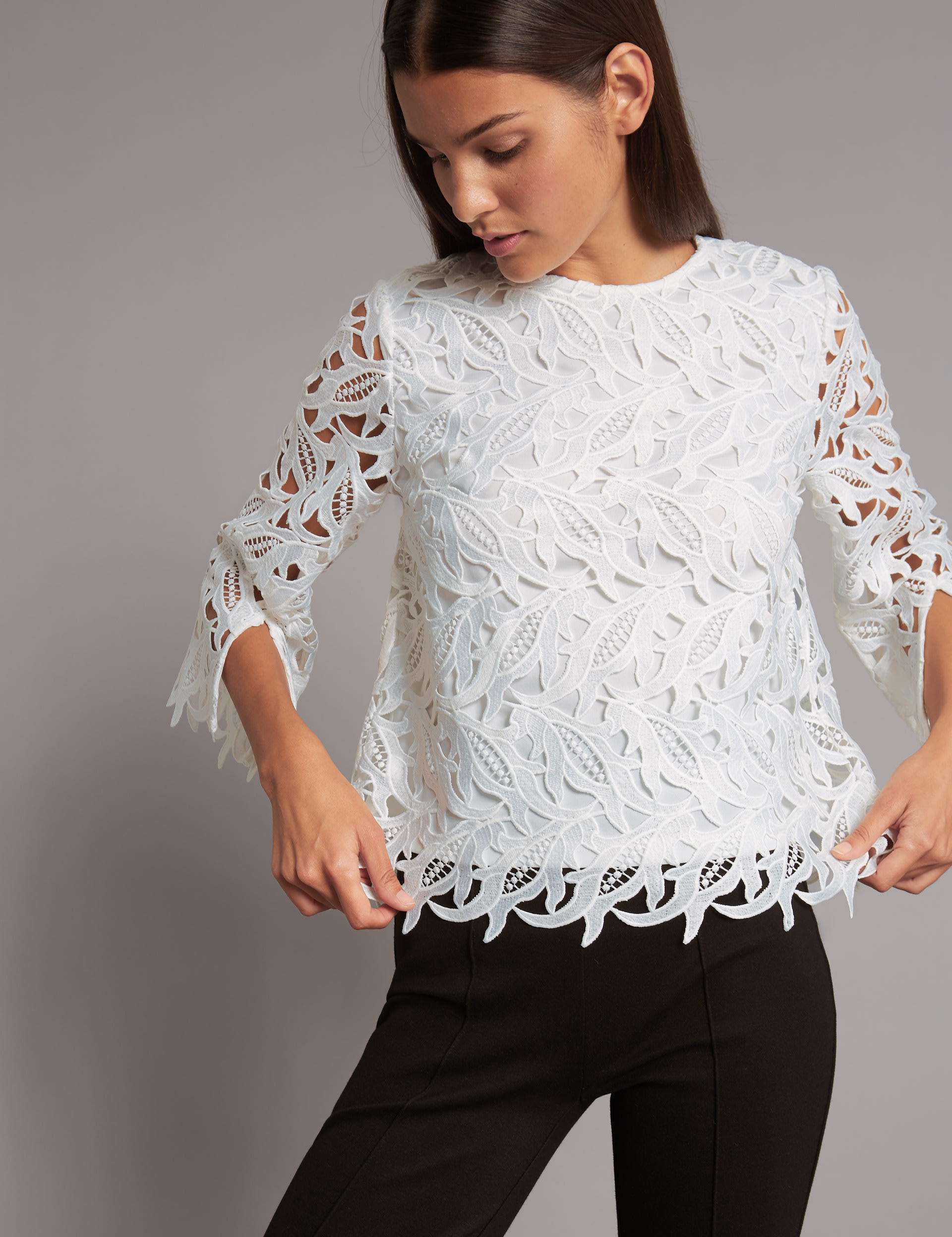 Lace Round Neck 3/4 Sleeve Shell Top | Autograph | M&S