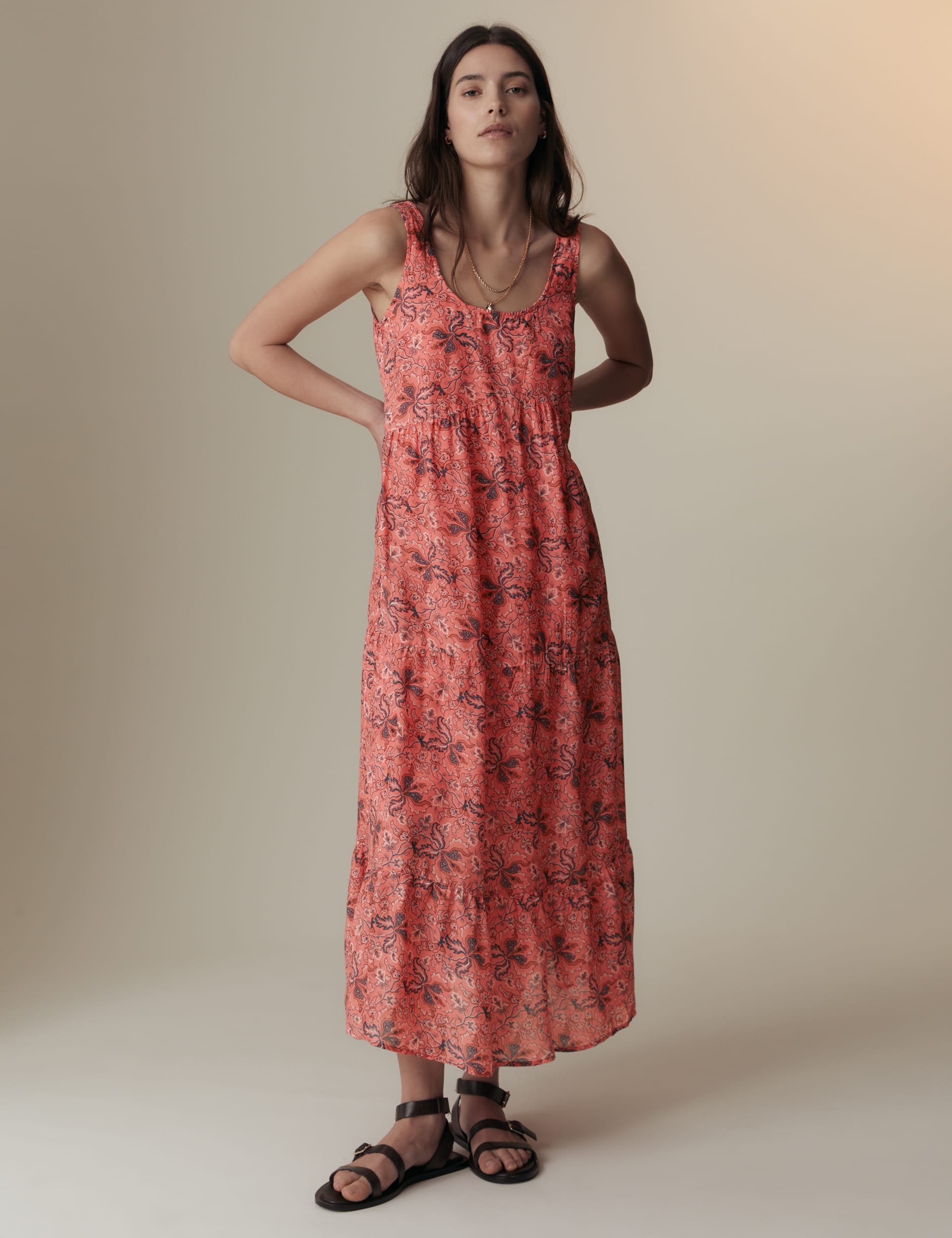 Cupro Blend Floral Maxi Relaxed Dress