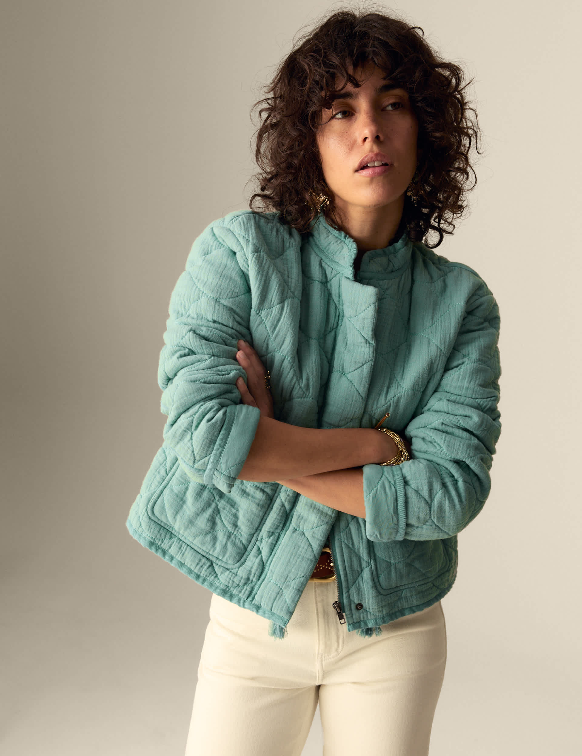 Pure Cotton Quilted Collared Utility Jacket