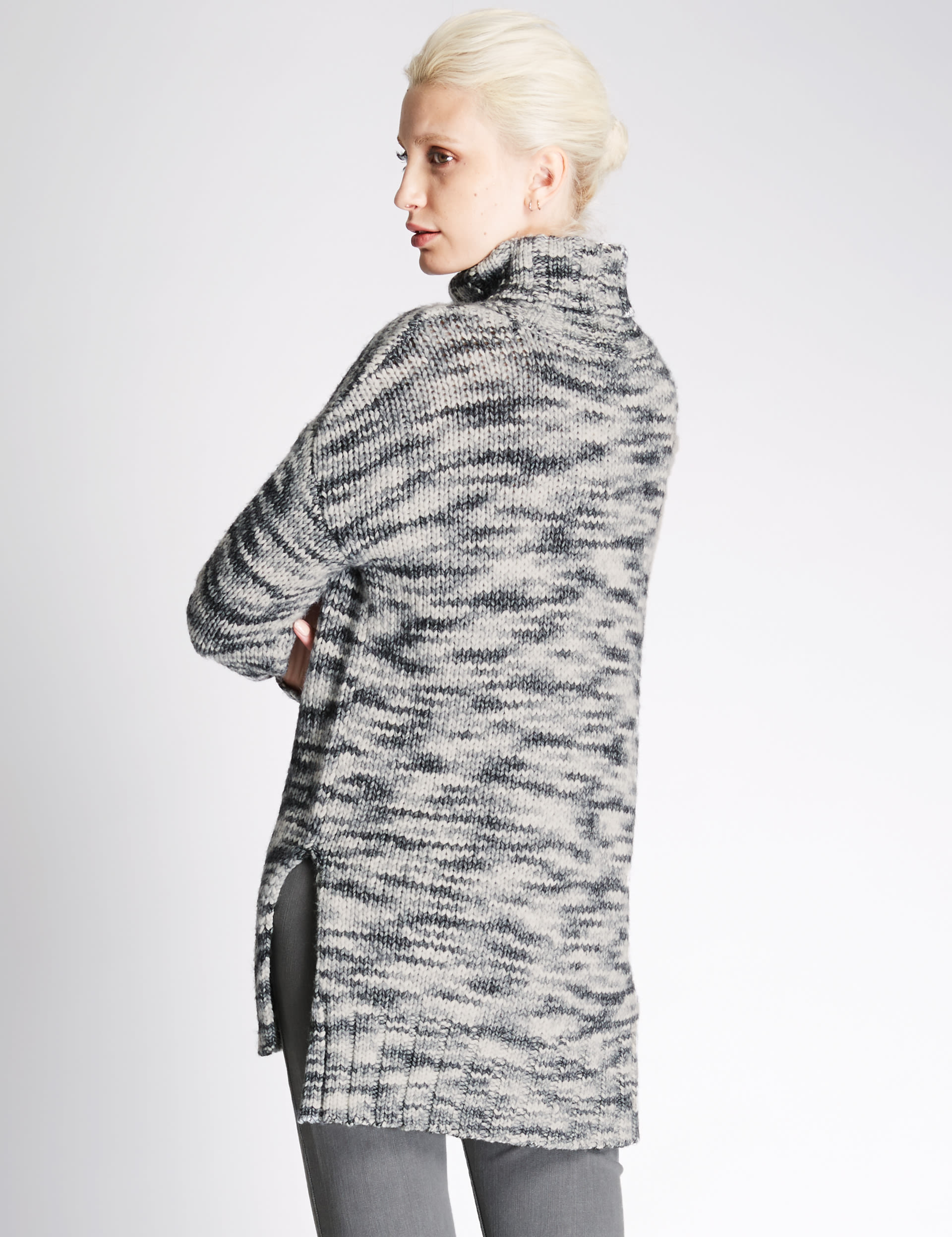 Chunky Space-Dye Funnel Neck Jumper with Wool Image 2 of 4