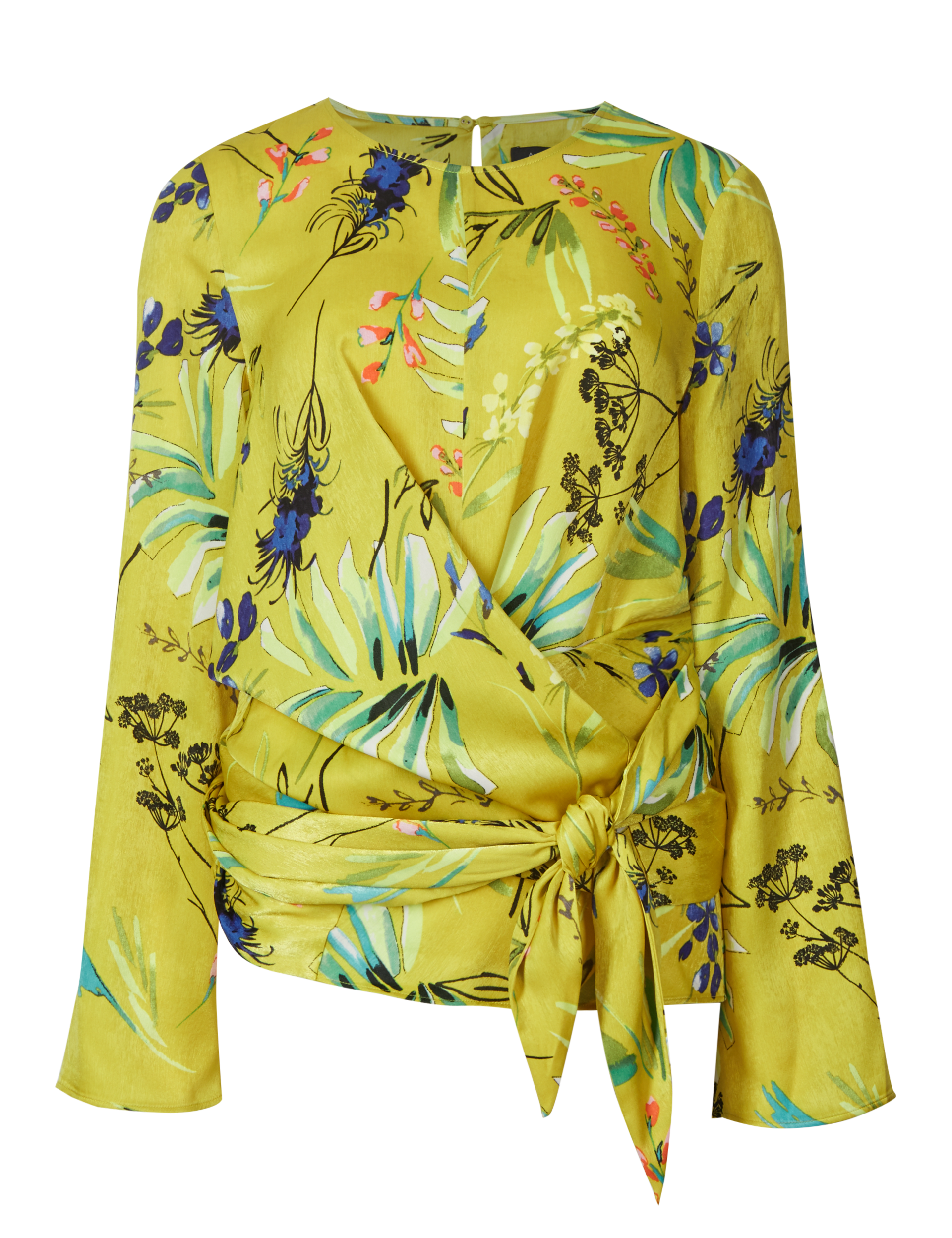 Printed Wrap Round Neck Long Sleeve Blouse Image 2 of 6
