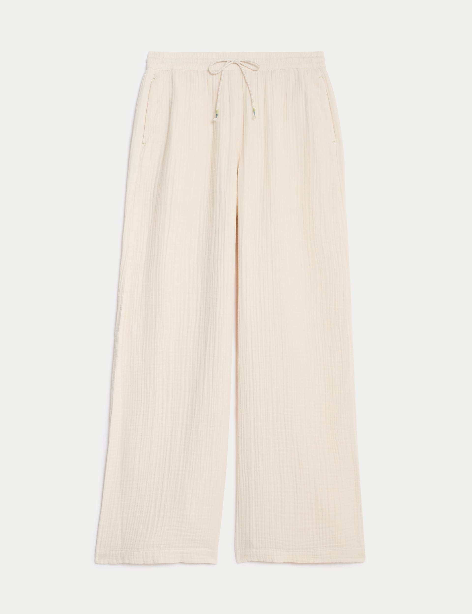 Pure Cotton Textured Wide Leg Trousers