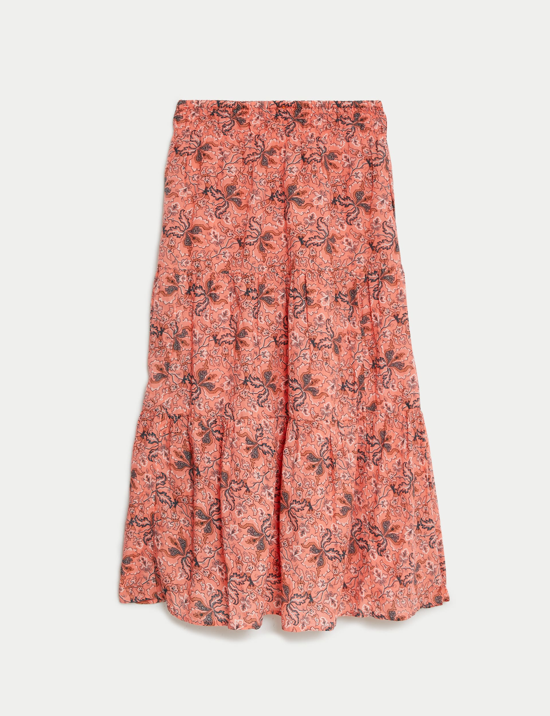 Cotton Rich Floral Maxi Tiered Skirt
