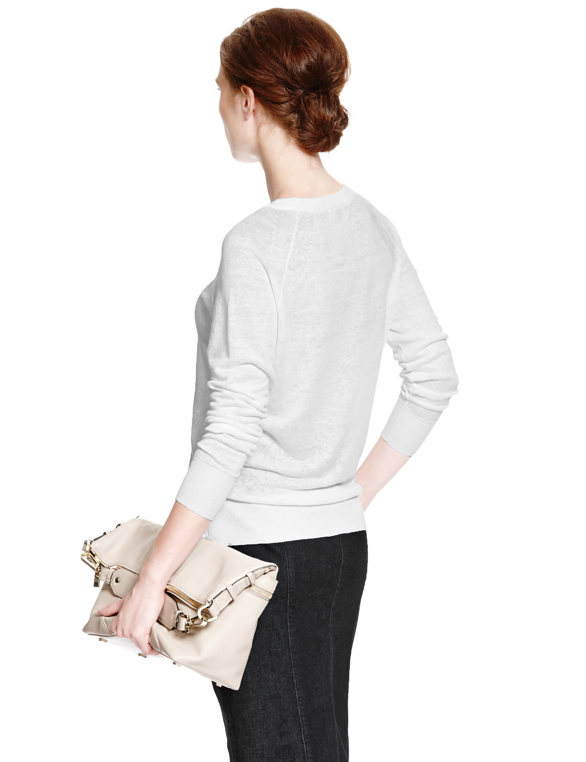 Pure Linen Scoop Neck Jumper Image 2 of 4