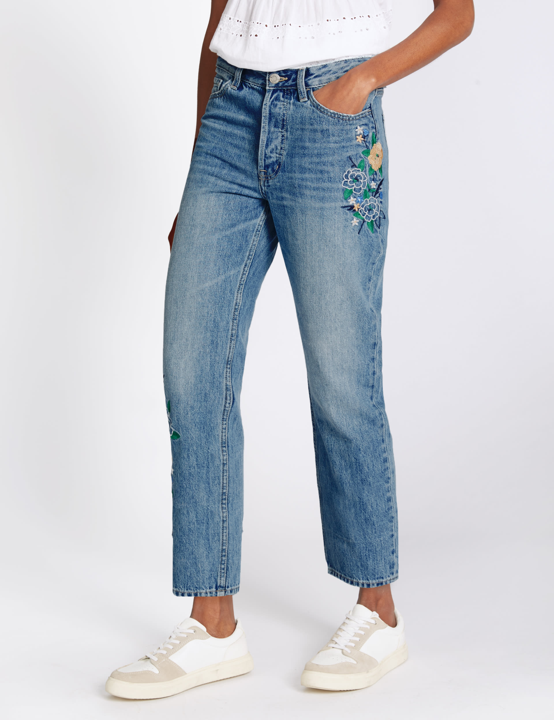 Embroidered Mid Rise Straight Leg Jeans Image 2 of 7