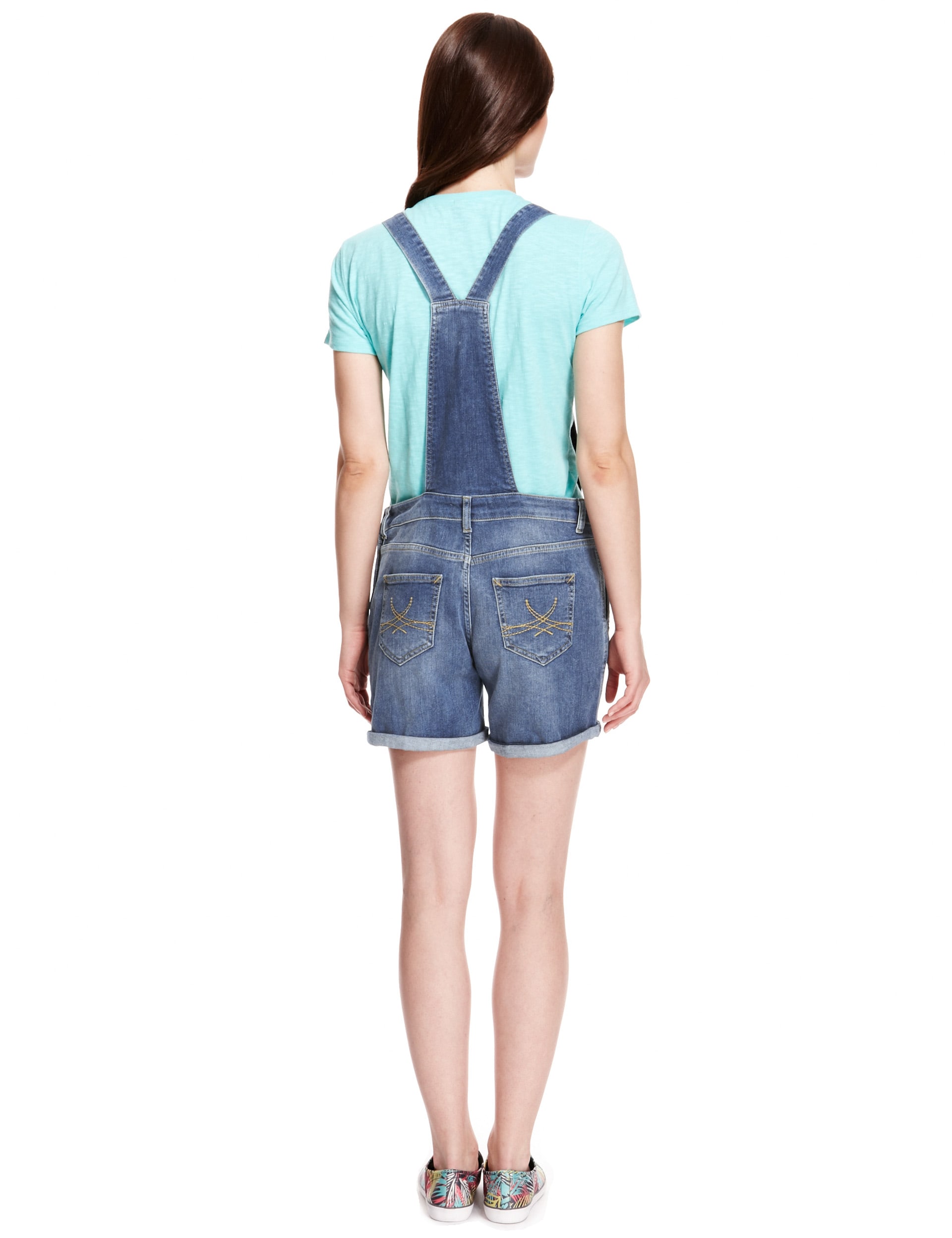 Cotton Rich Denim Dungaree Shorts Image 2 of 5