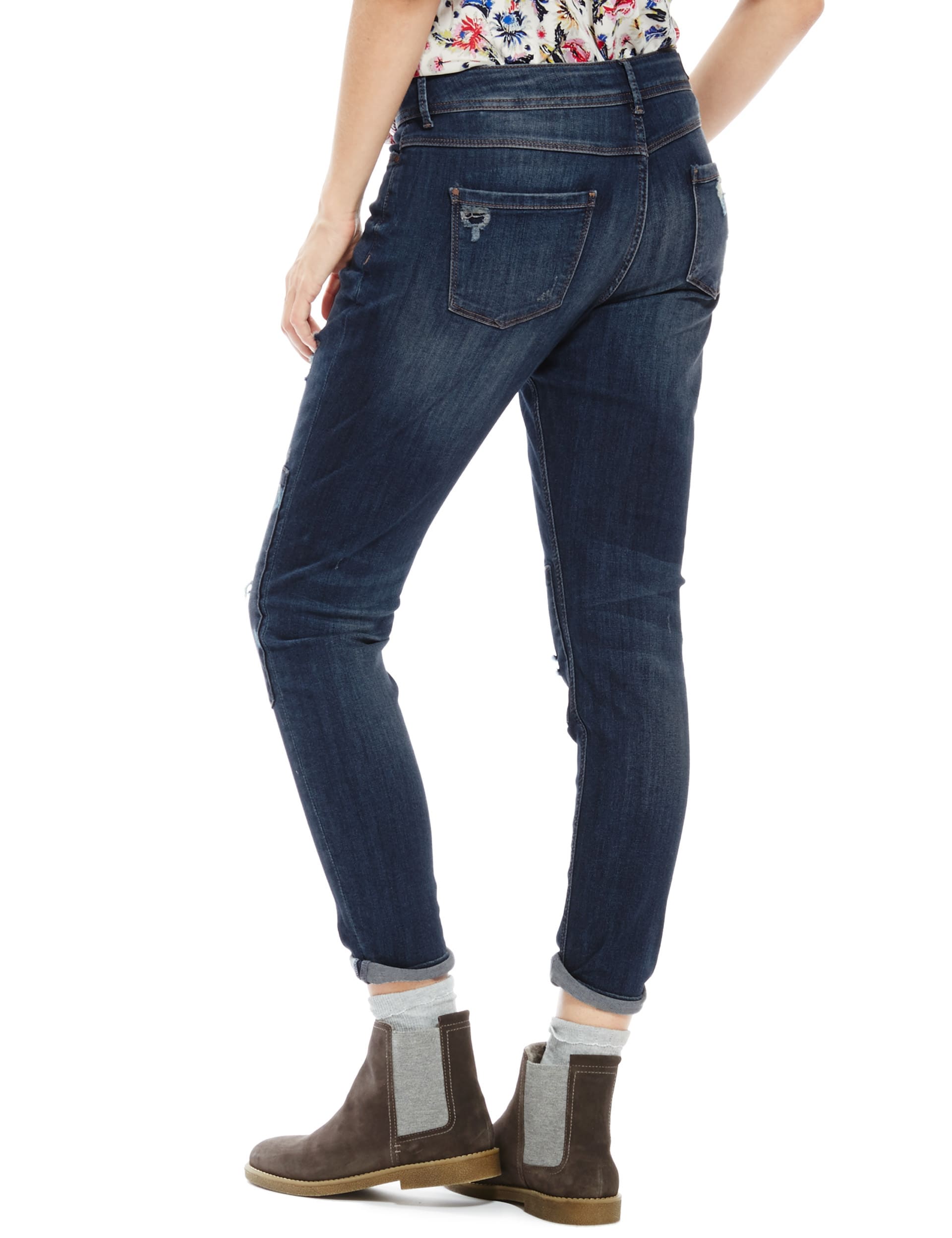 Ripped Knee Patch Skinny Leg Denim Jeans Image 2 of 4