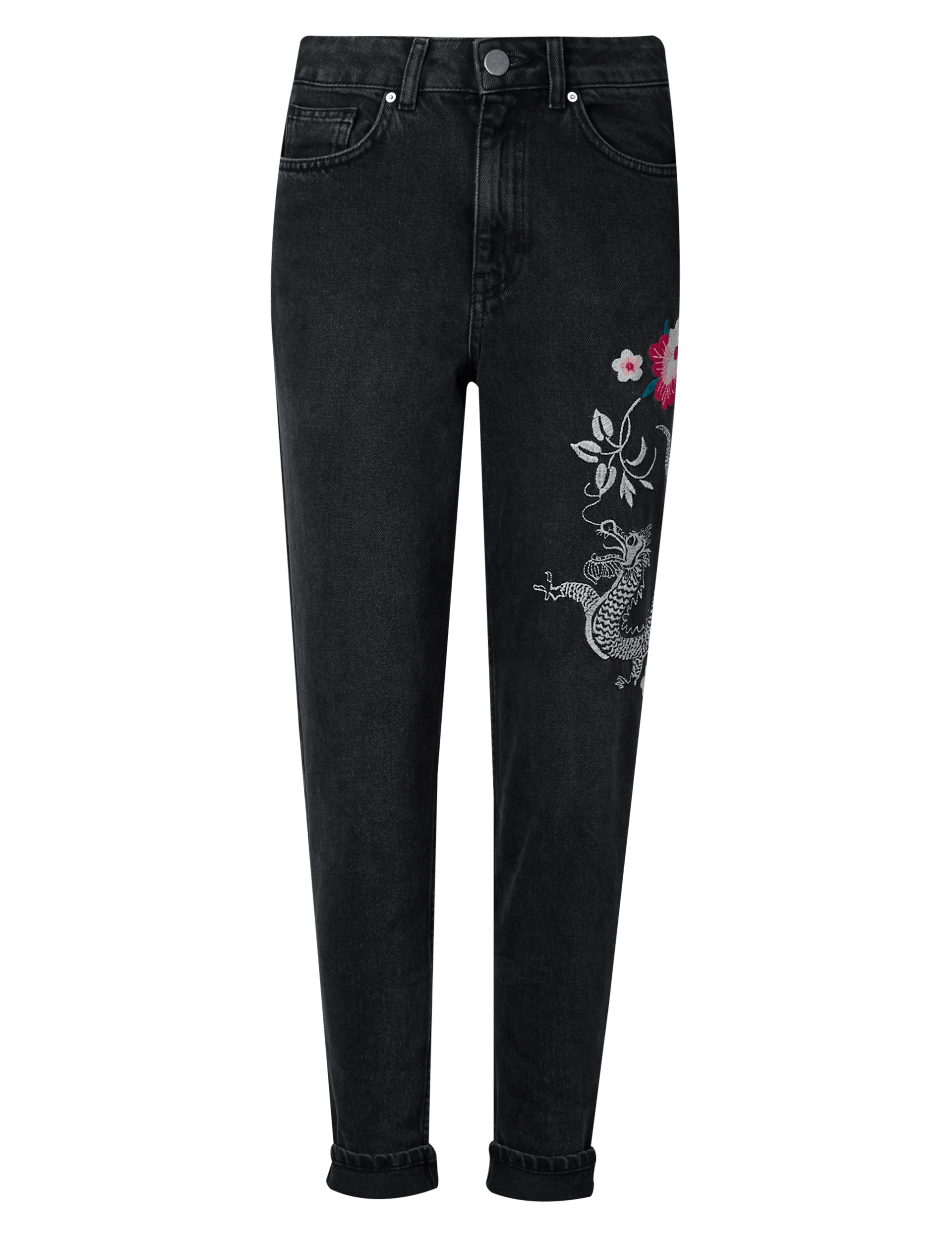 Embroidered High Waist Mom Jeans Limited Edition M S