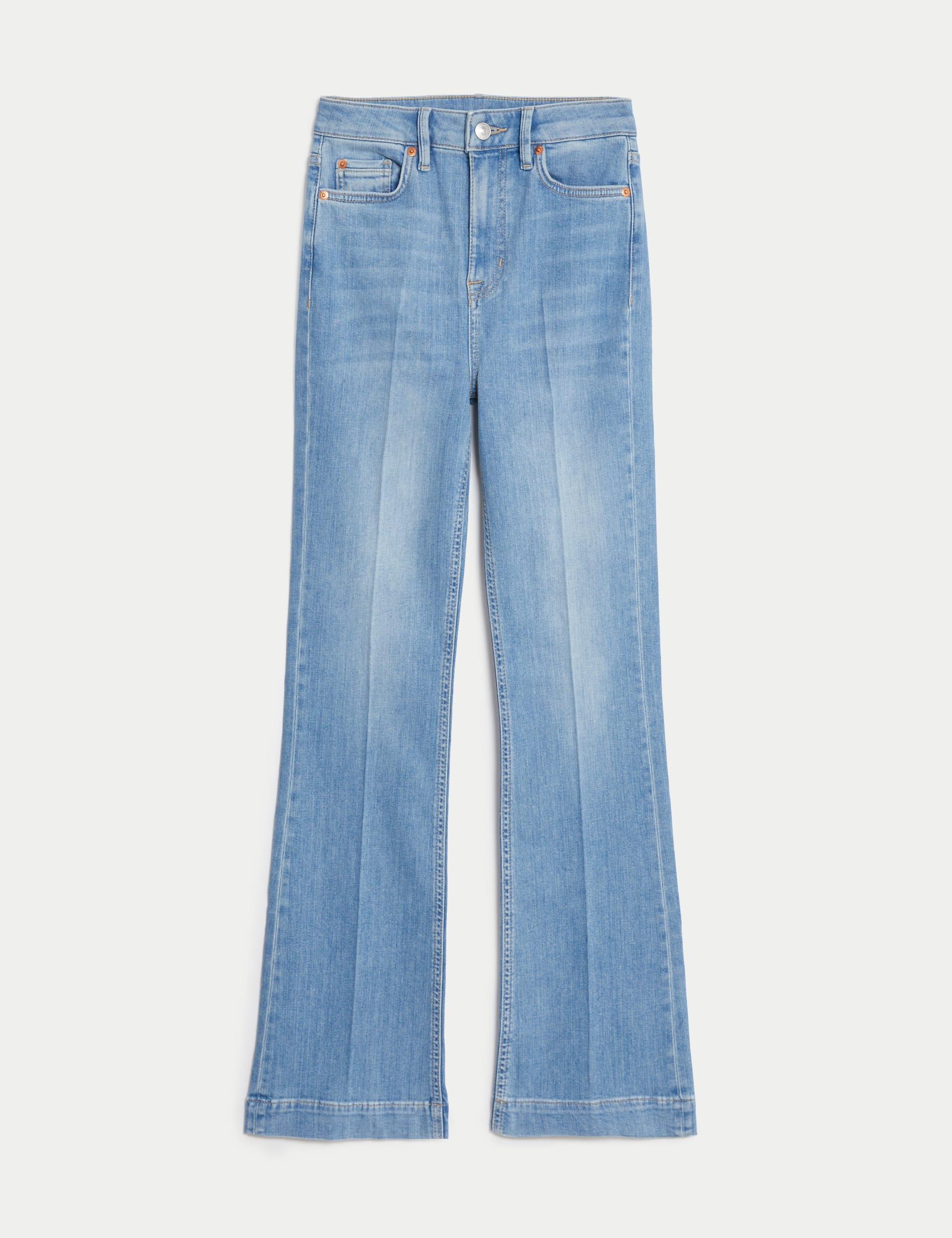 High Waisted Crease Front Slim Flare Jeans