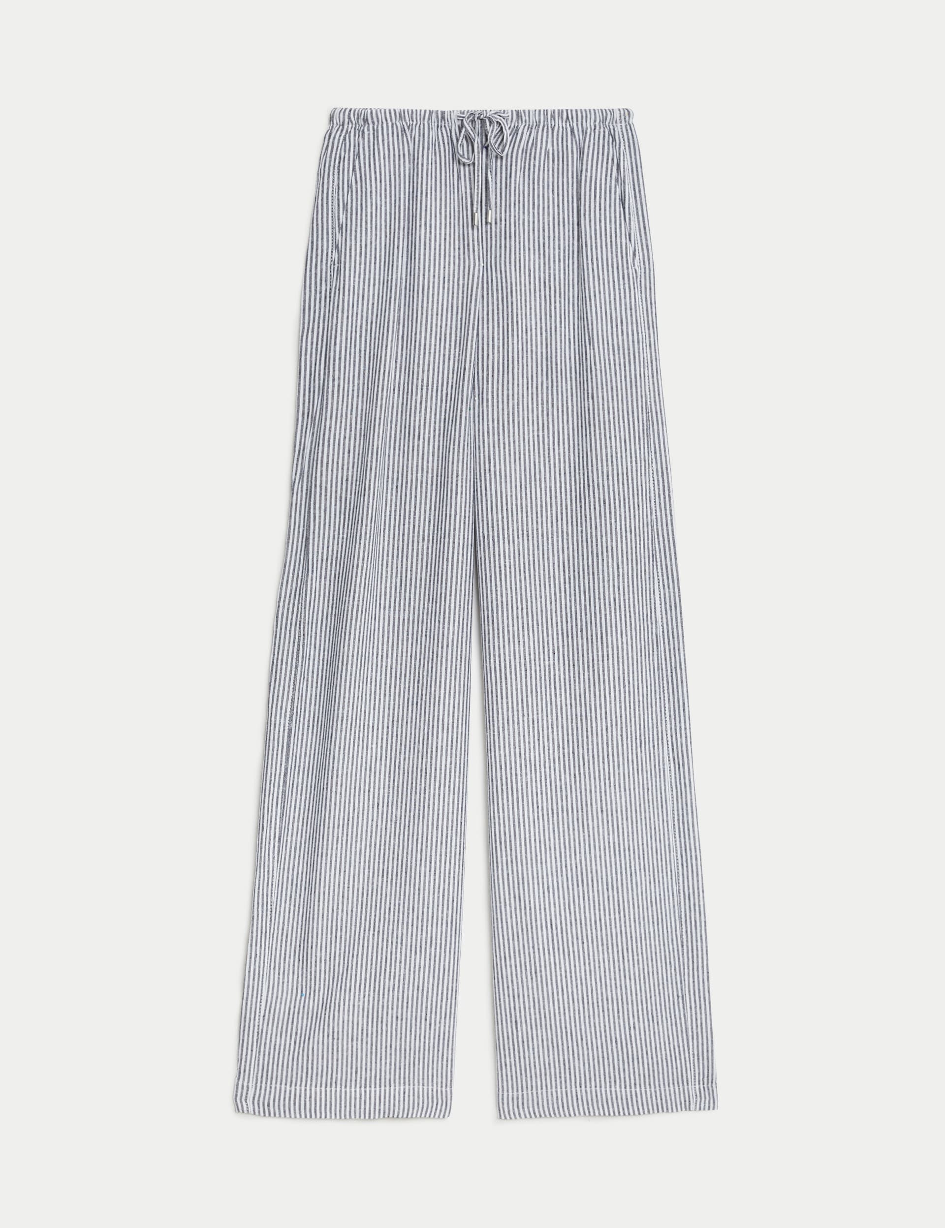 Linen Blend Wide Leg Trousers