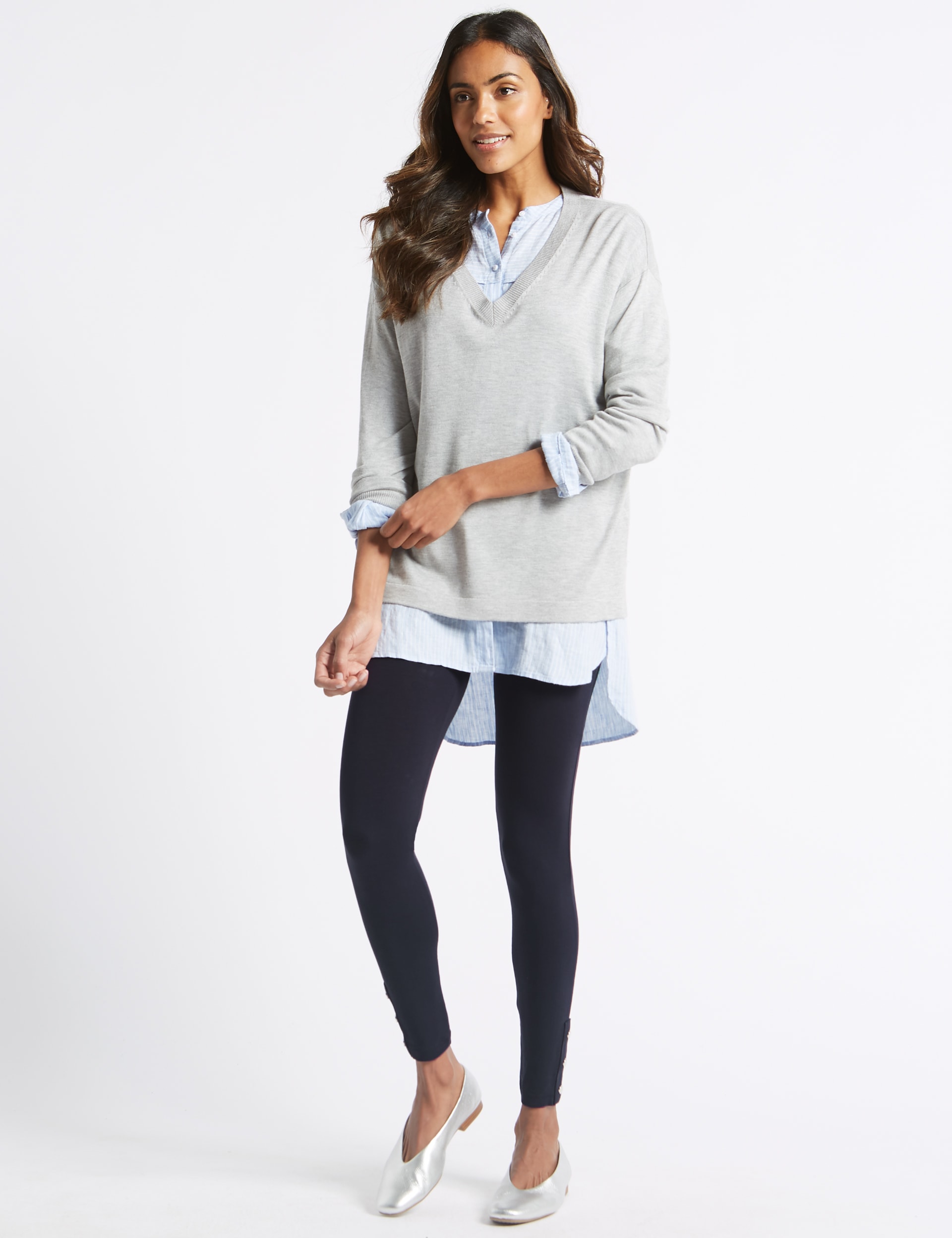 Cotton Rich Hem Button Leggings Image 2 of 7