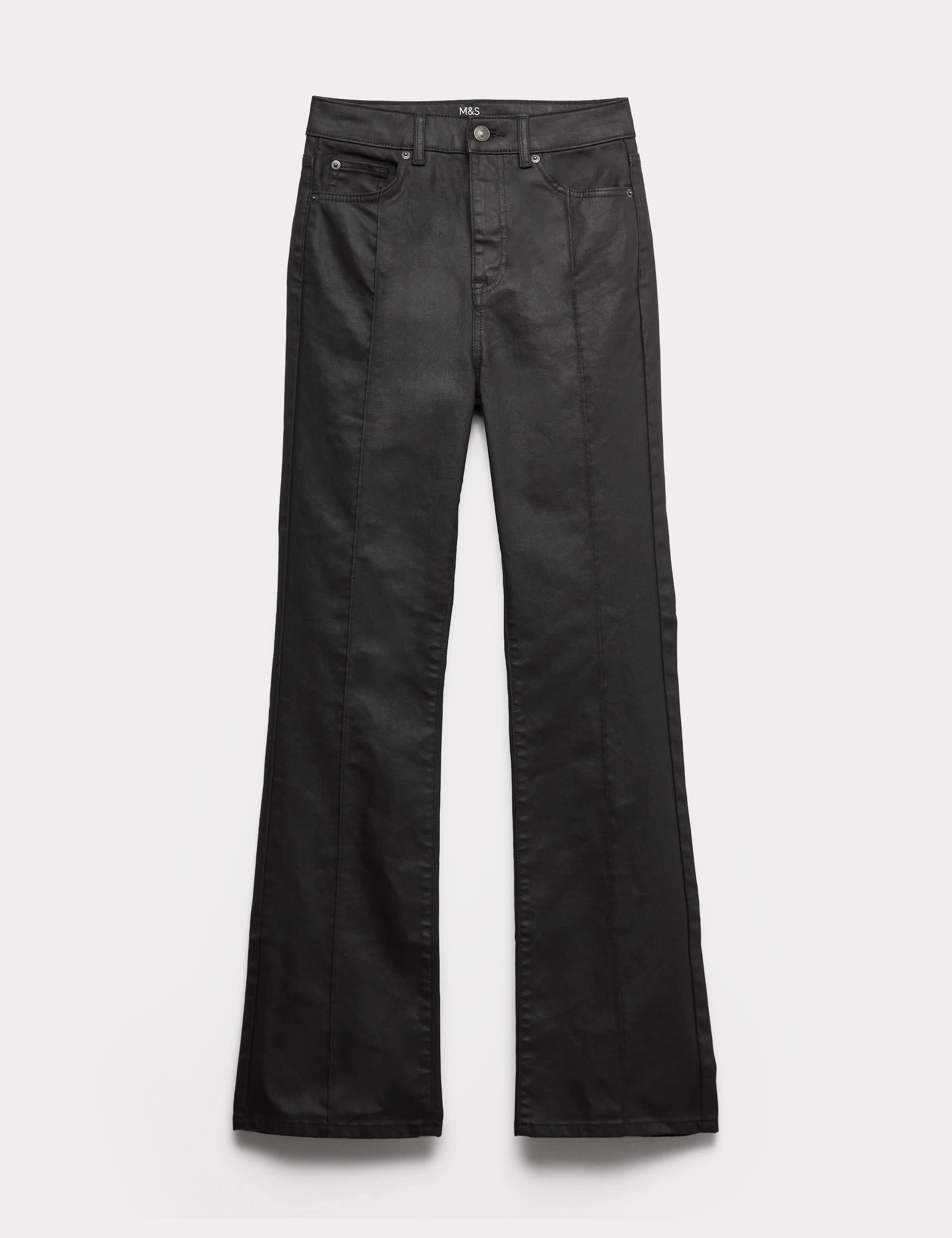 Coated Pintuck Slim Fit Flared Jeans