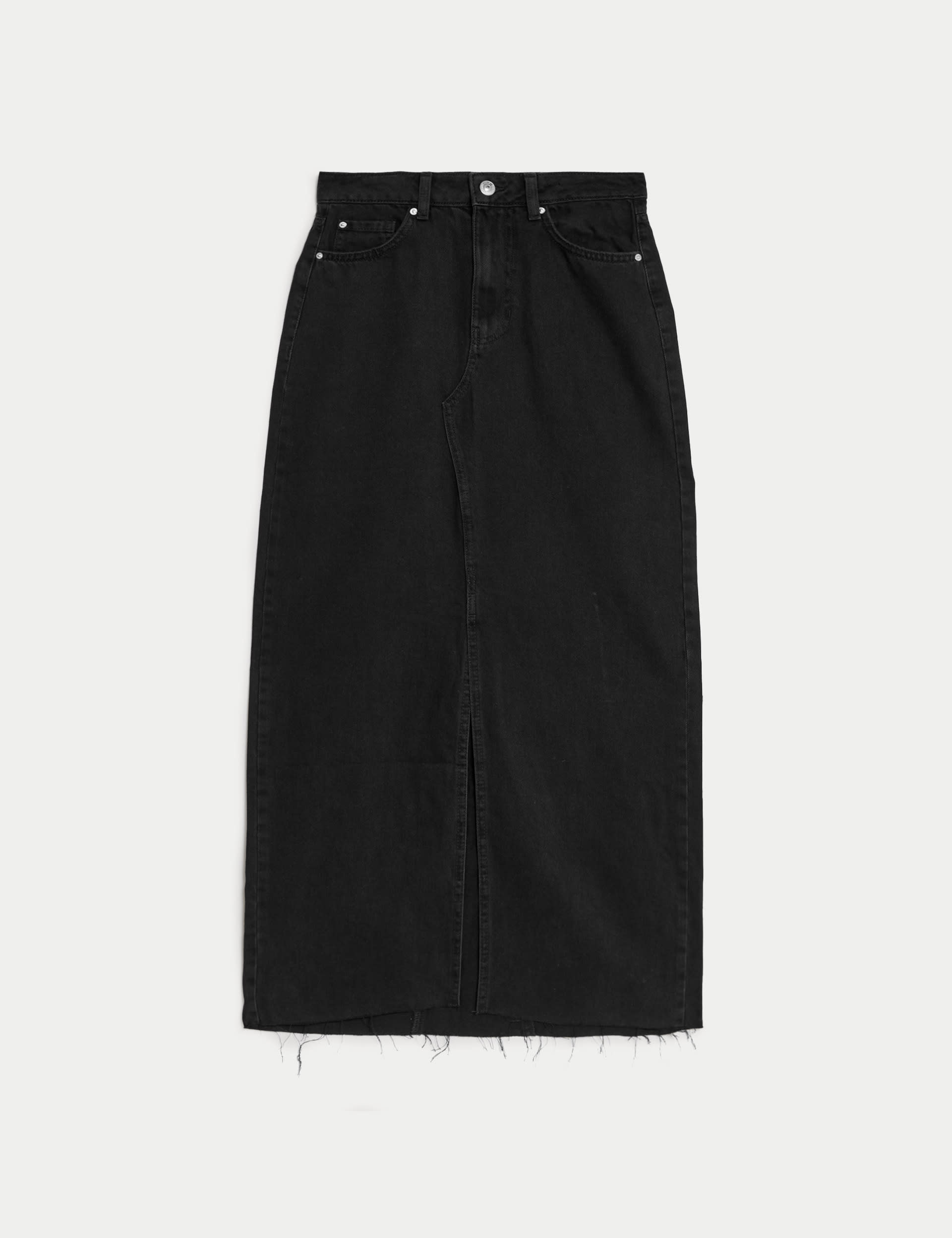 Denim Split Front Maxi Skirt
