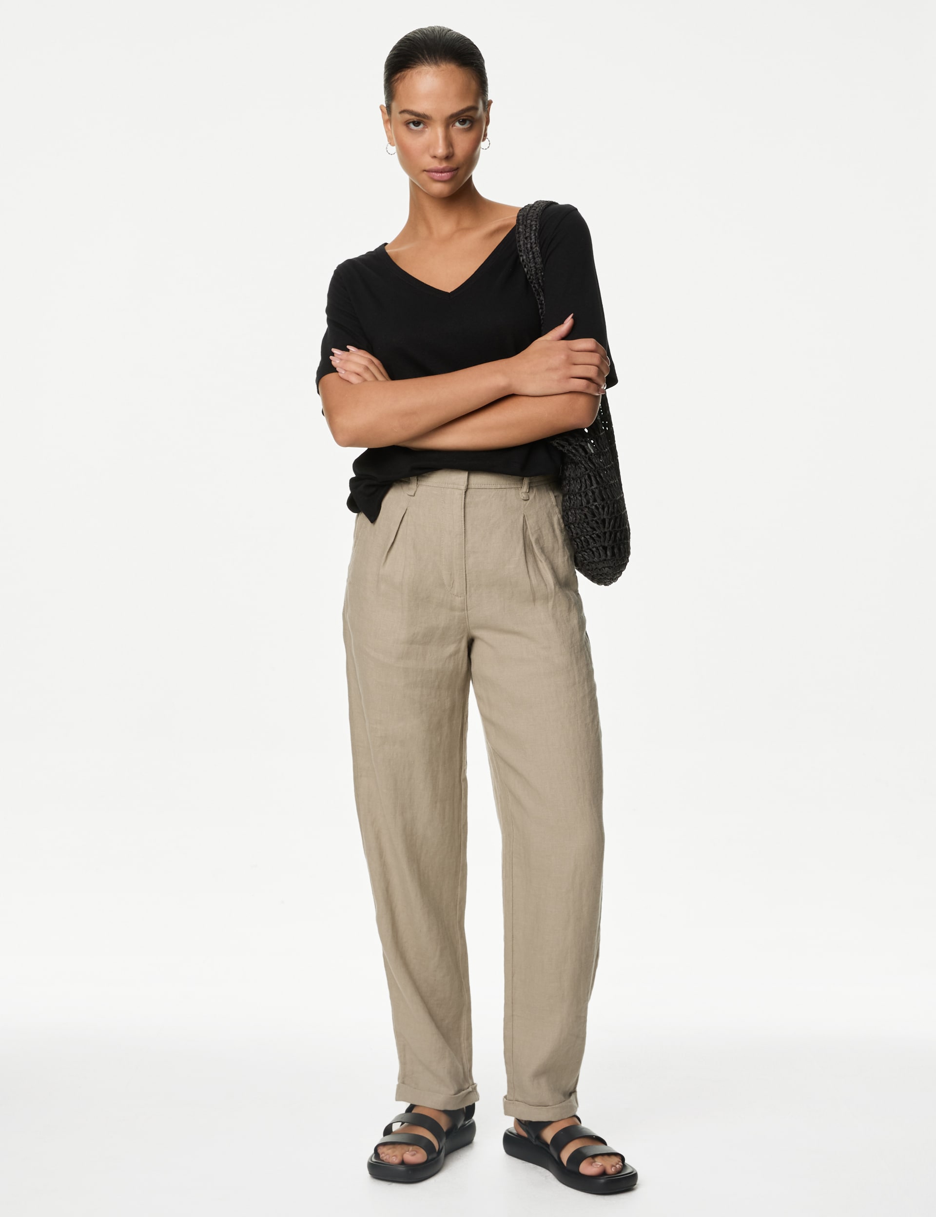 Pure Linen Tapered Trousers | M&S Collection | M&S