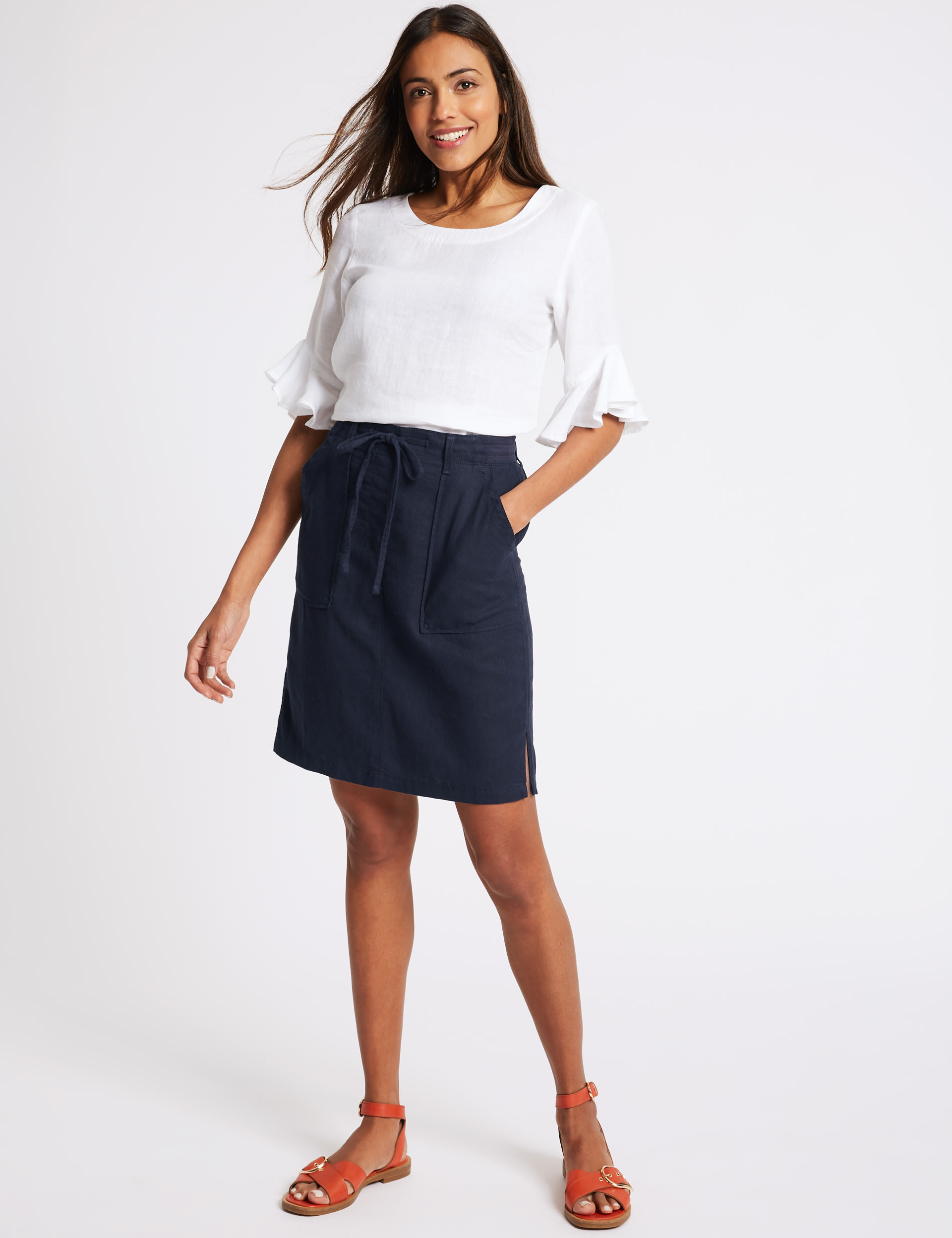 Linen Rich Elasticated Waist Mini Skirt M S Collection M S